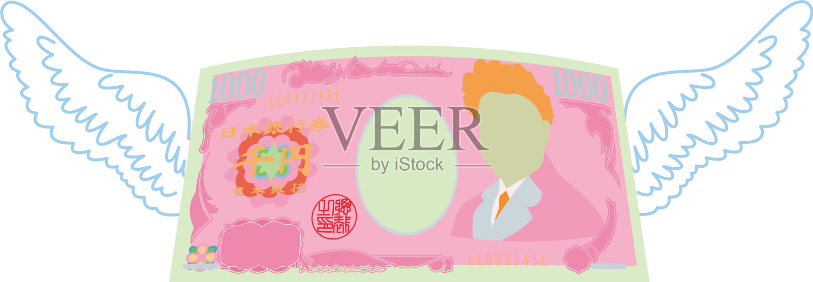 彩色羽毛变形日本1000日元钞票设计元素图片