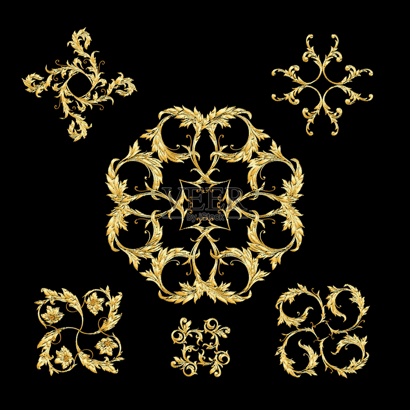 维多利亚时期巴洛克洛可可风格的元素插画图片素材