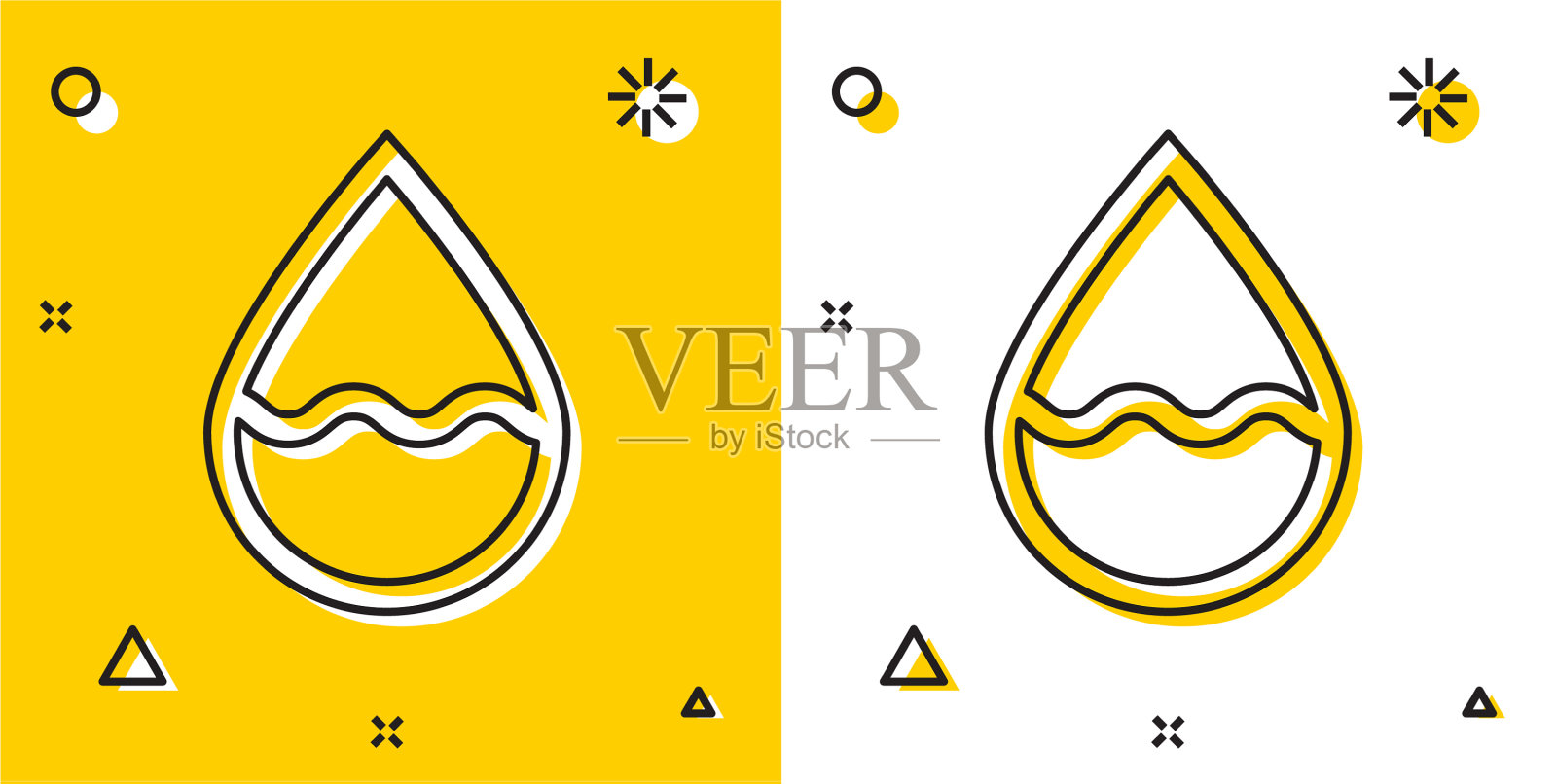 黑色水滴图标孤立在黄色和白色插画图片素材
