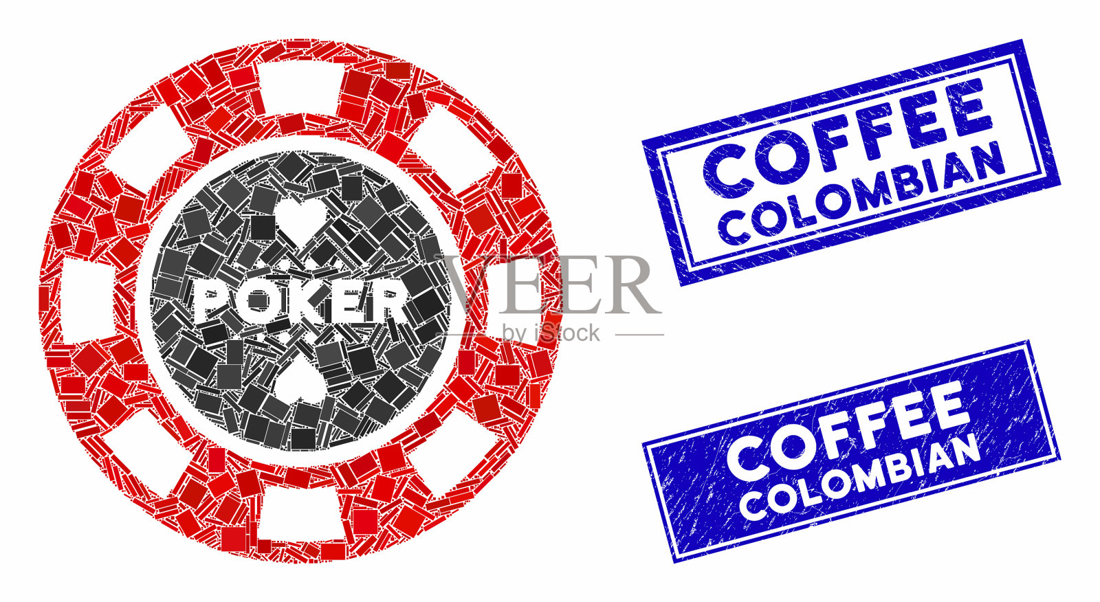 扑克赌场芯片马赛克和遇险矩形插画图片素材