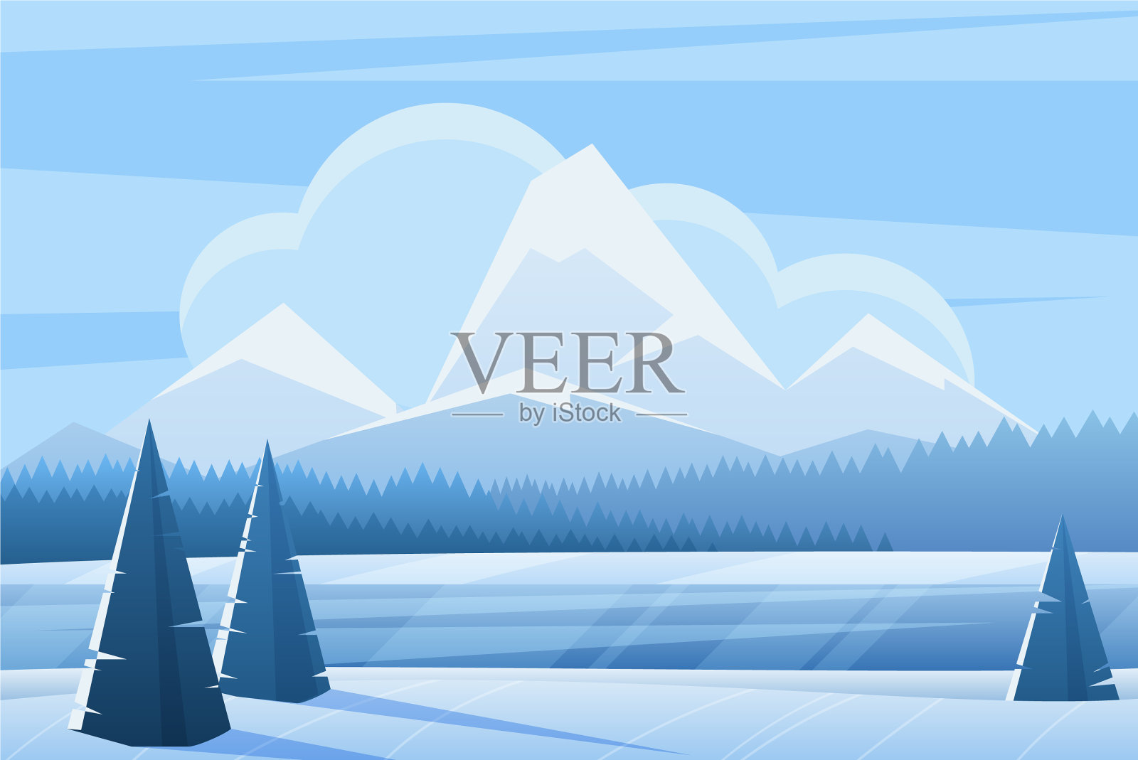 蓝色冬季景观平地插画图片素材