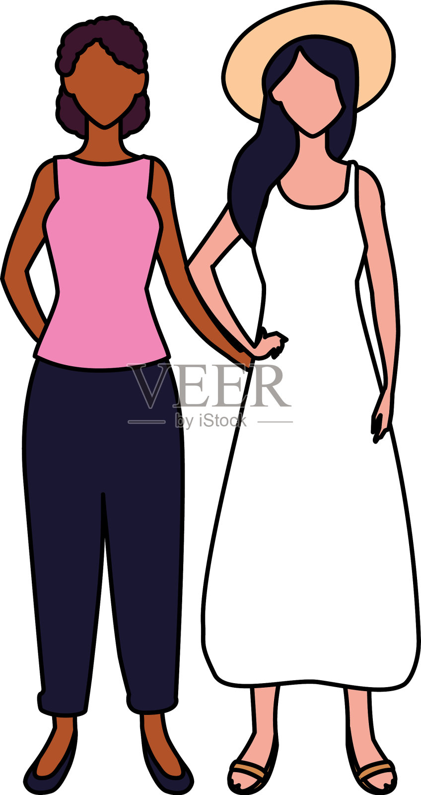 没有脸的女人站着摆着不同的姿势设计元素图片