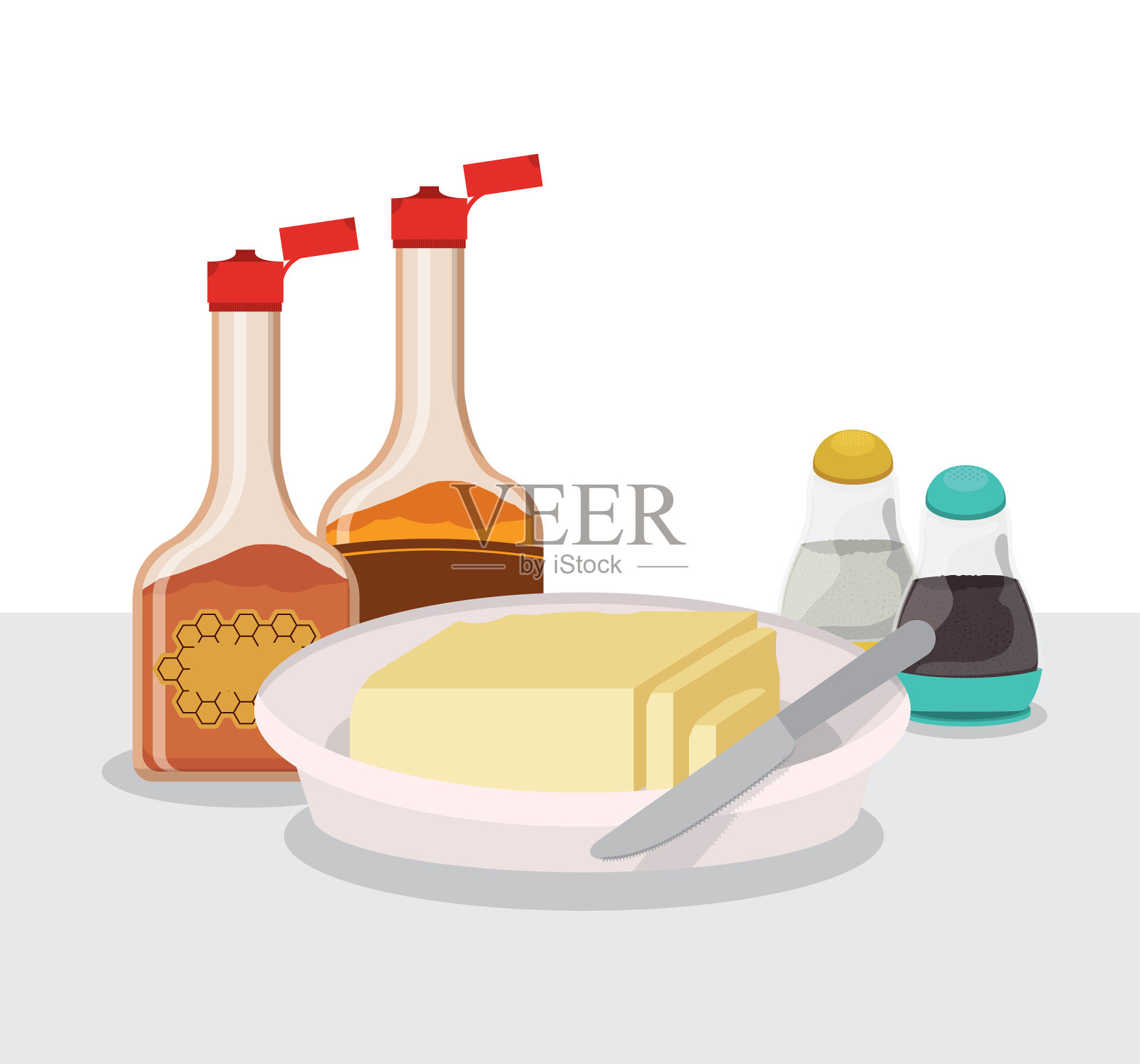 美味的早餐糖浆和黄油设计插画图片素材