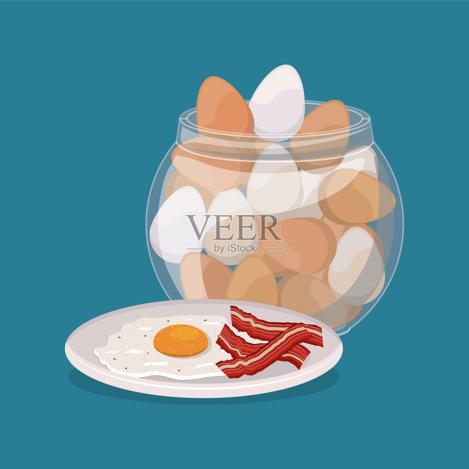 美味的早餐鸡蛋和培根设计插画图片素材