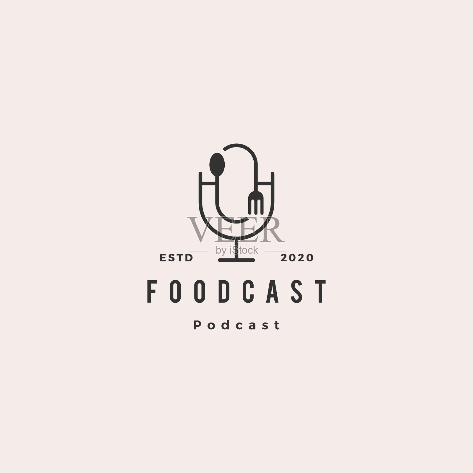 食物叉勺播客标志潮复古插画图片素材