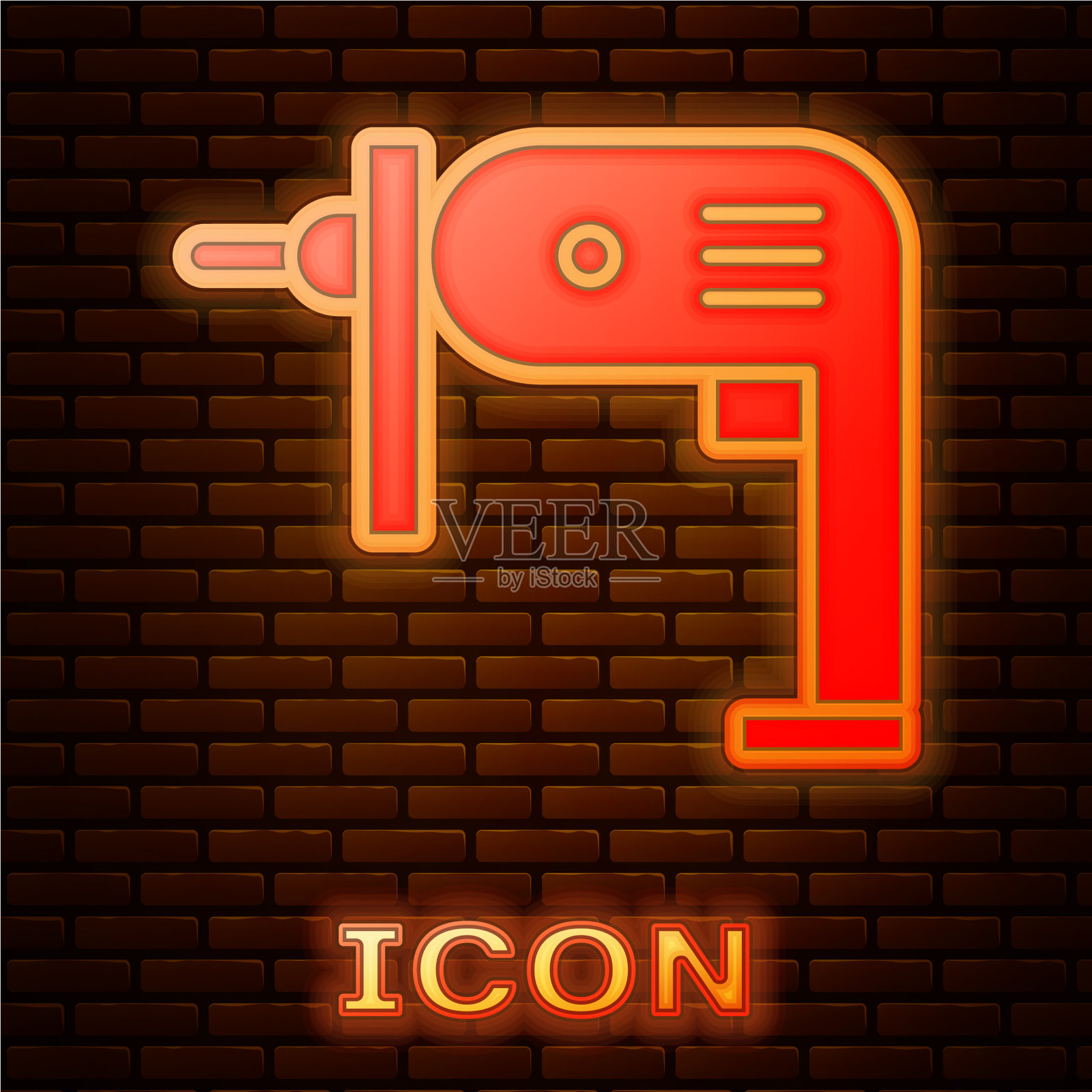 霓虹灯电钻图标孤立图标素材