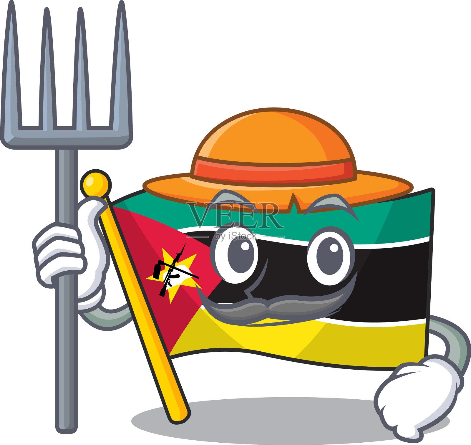 农民旗莫桑比克卡通人物与帽子插画图片素材