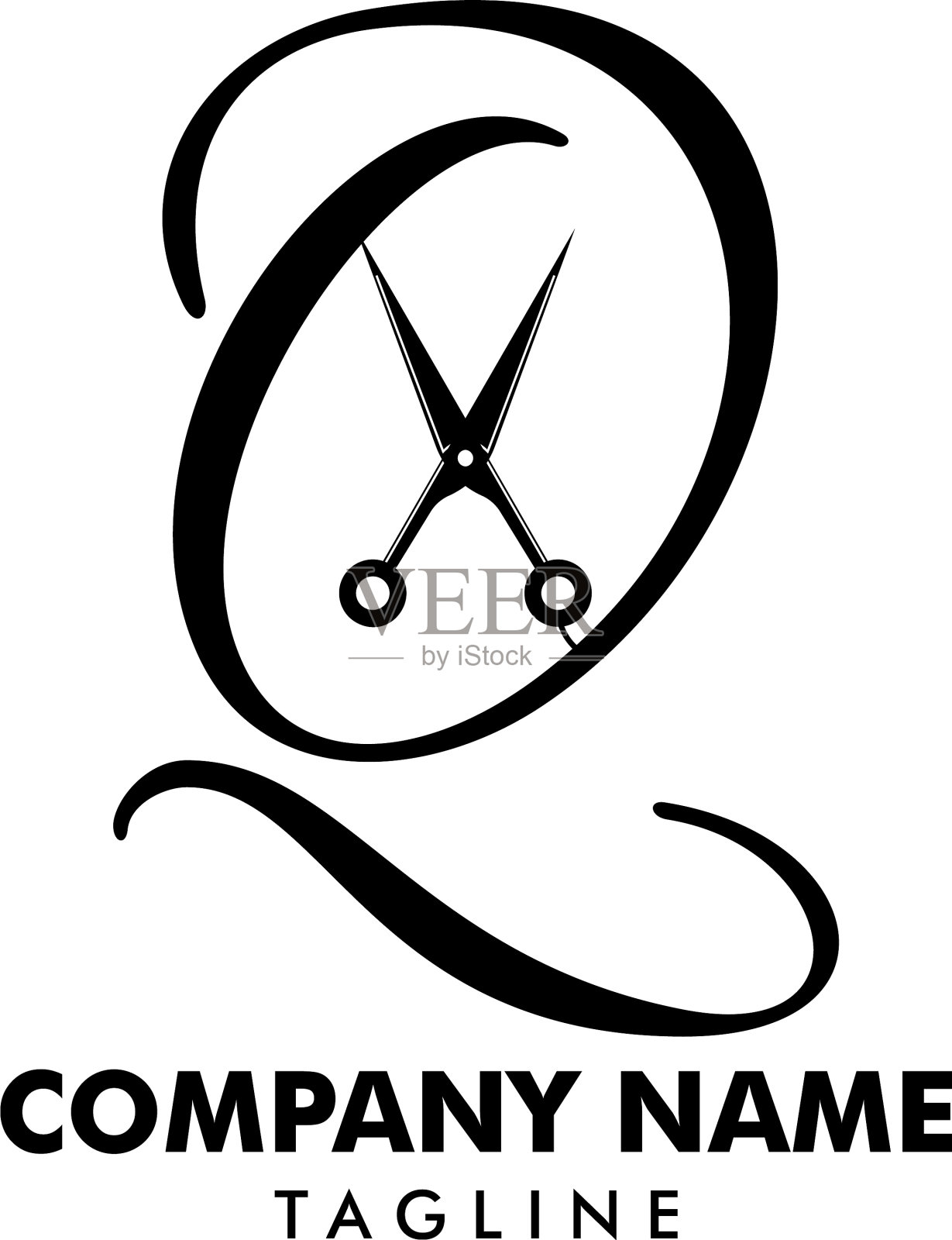 首字母q与剪刀标志概念插画图片素材