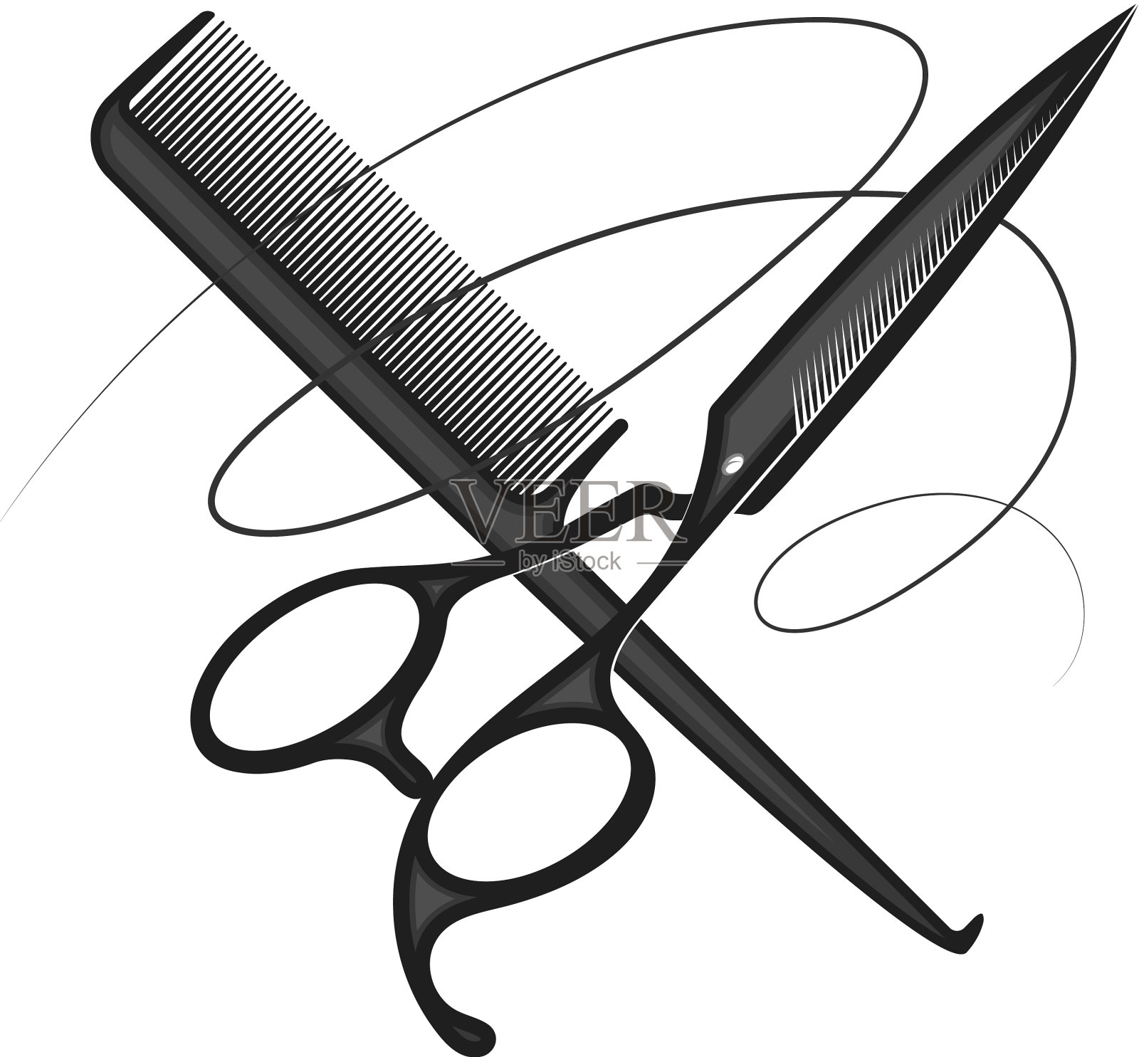 剪刀梳和卷发设计元素图片