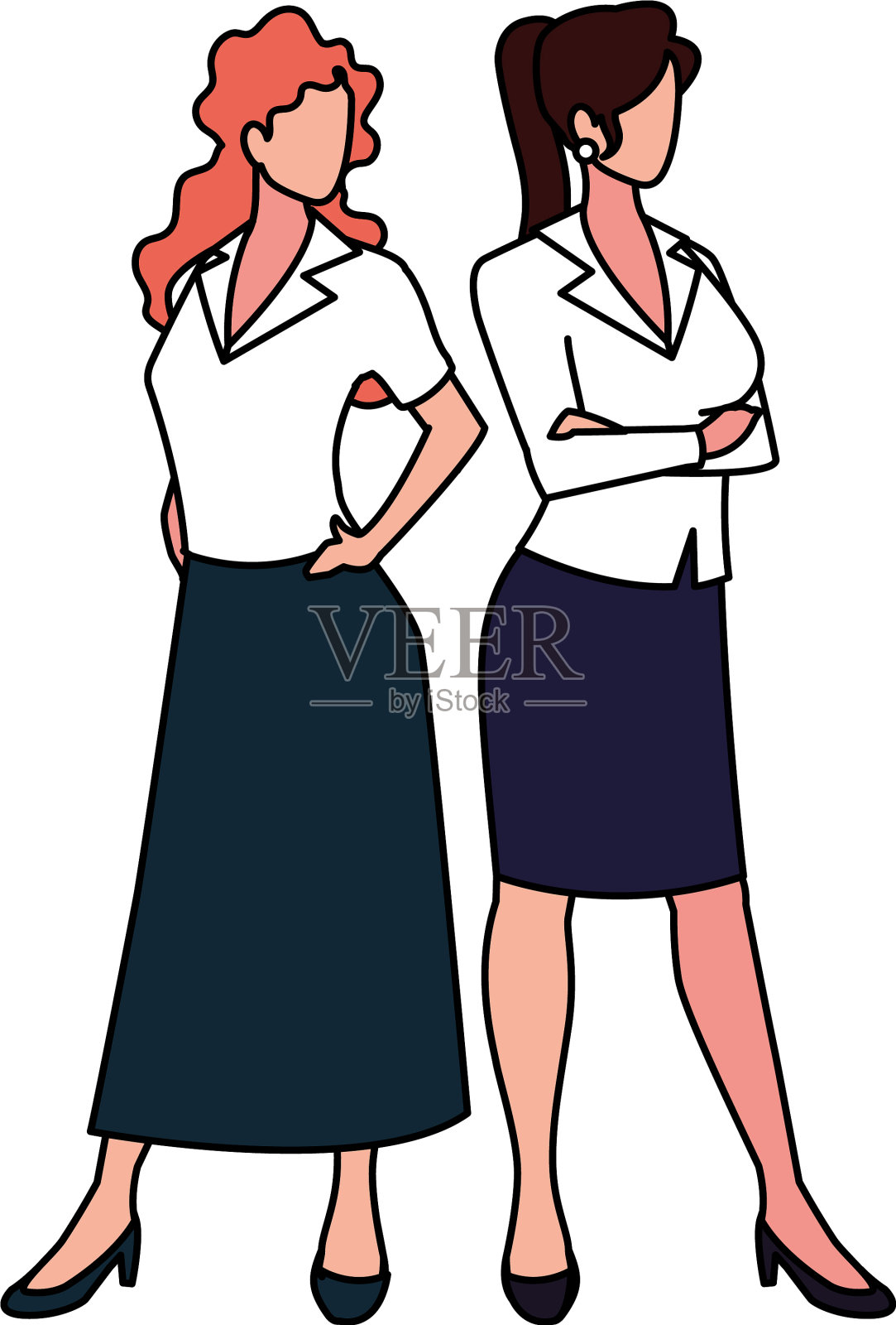 可爱的商业女性有各种各样的观点，姿势和设计元素图片