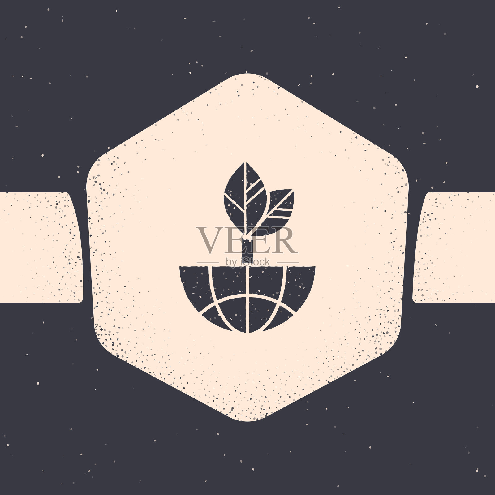 垃圾地球地球仪和树叶图标孤立在灰色插画图片素材