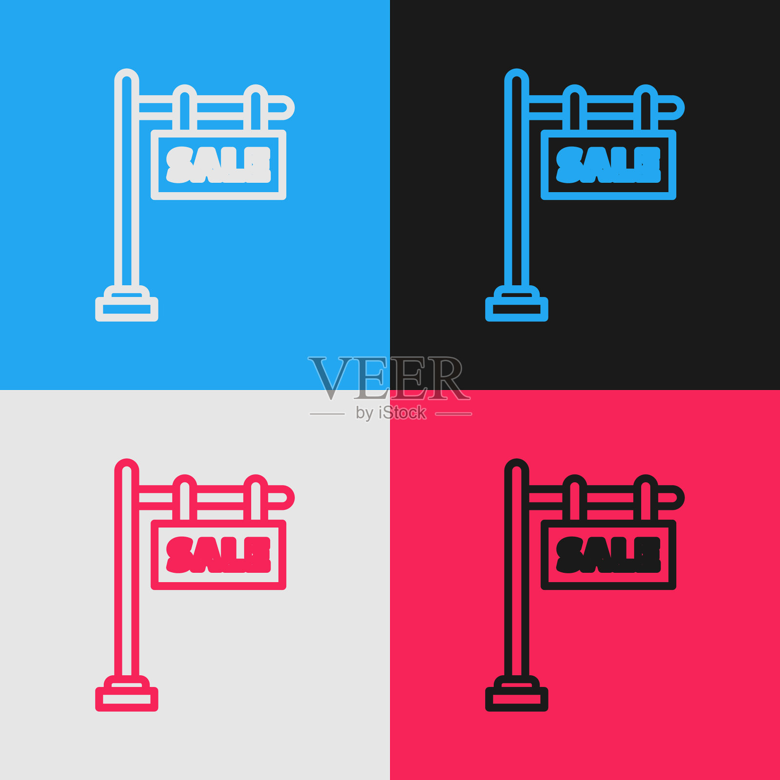 彩色线悬挂标志与文字销售图标插画图片素材