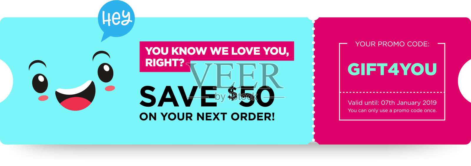 有优惠券代码的礼品券，快餐插画图片素材