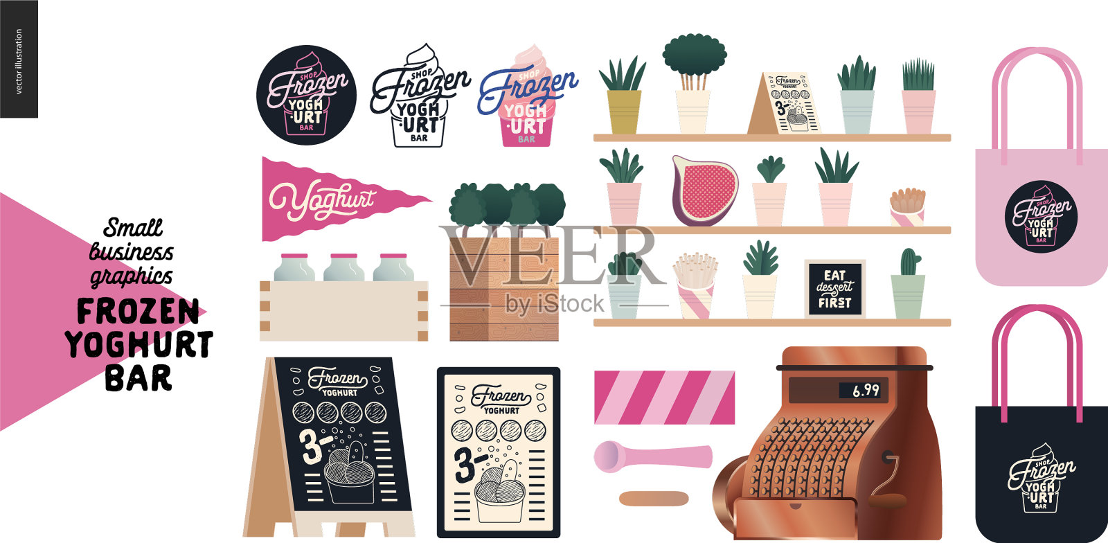 冷冻酸奶吧-小型商业图形插画图片素材
