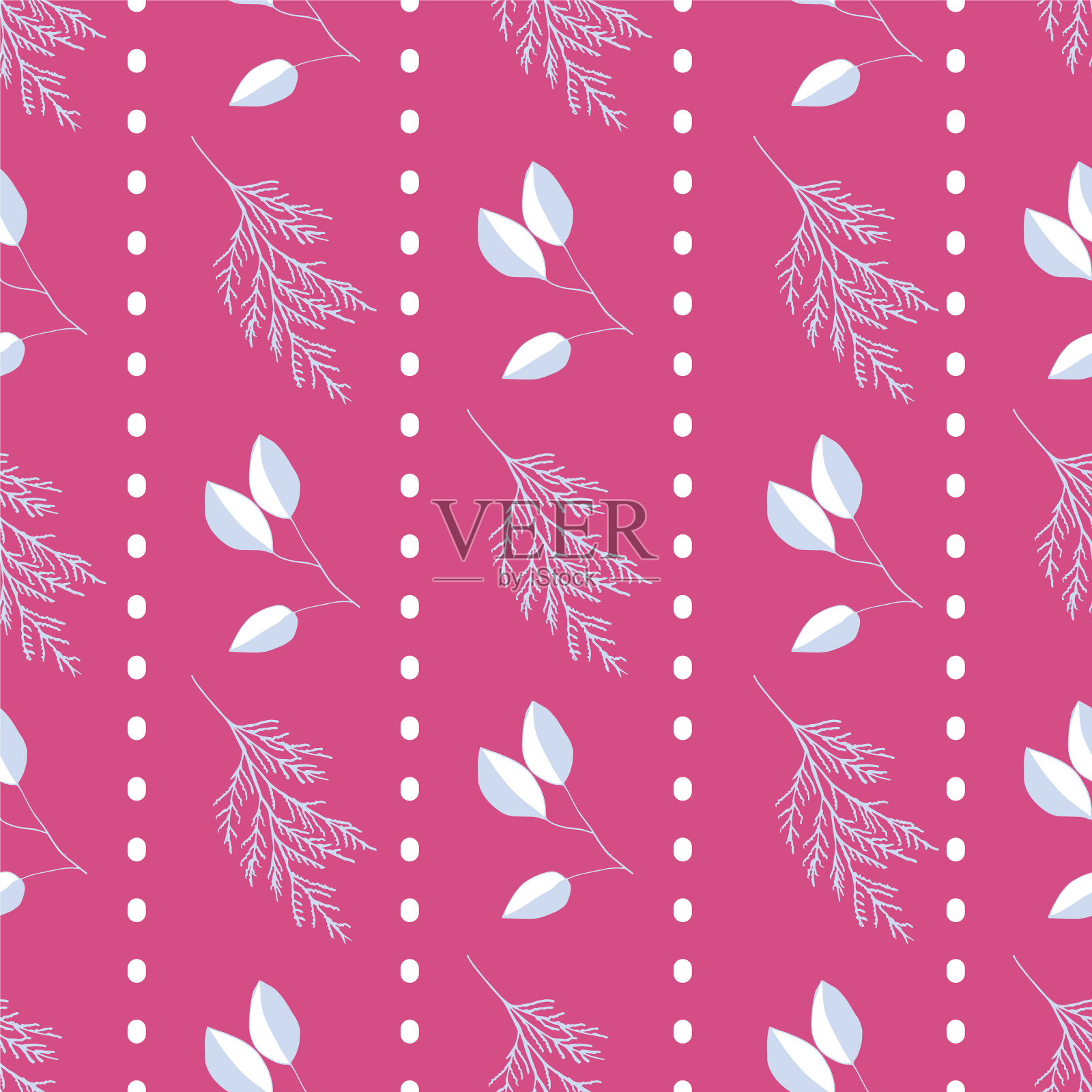 白色和蓝色的叶子在明亮的粉红色背景插画图片素材