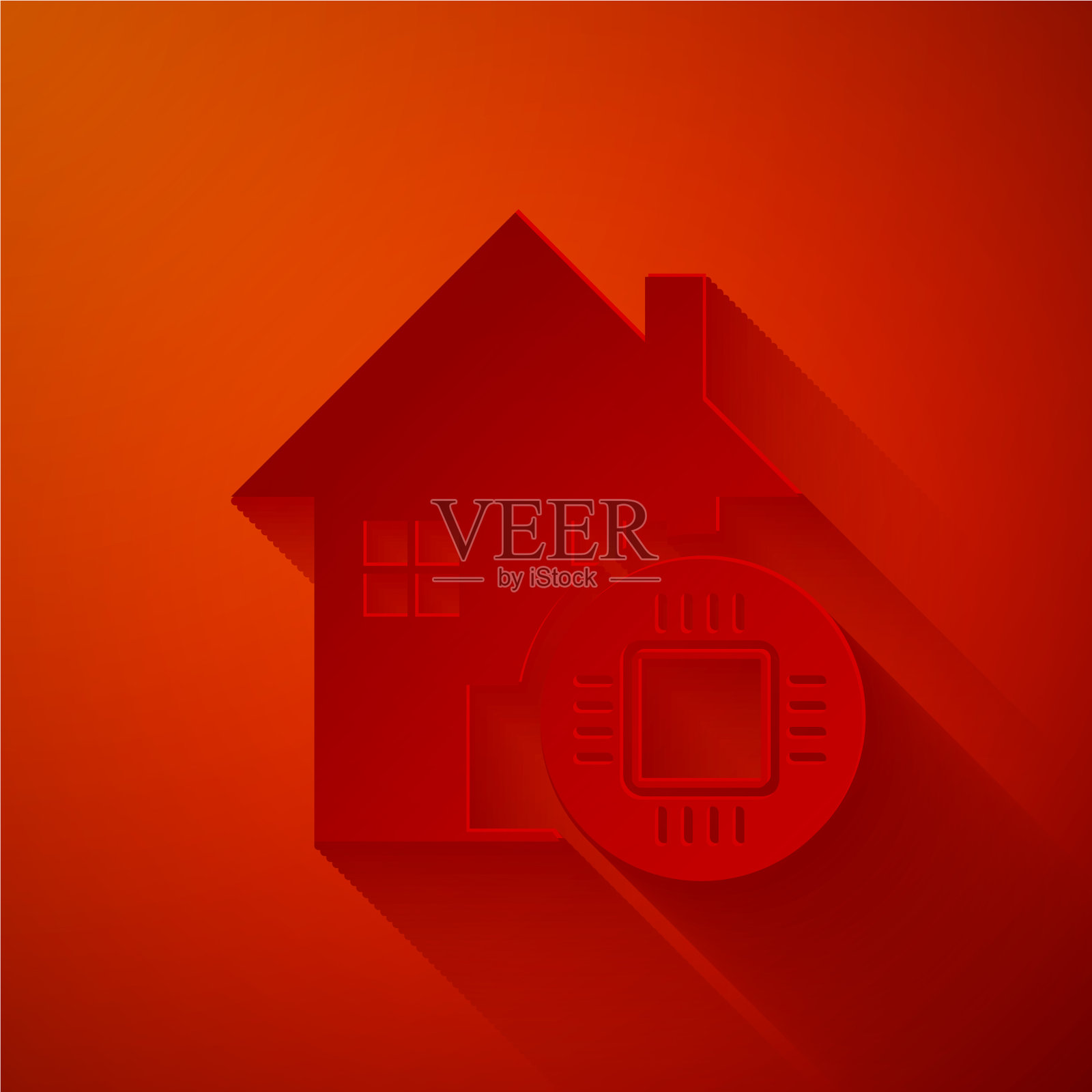 剪纸智能家居图标隔离红色图标素材