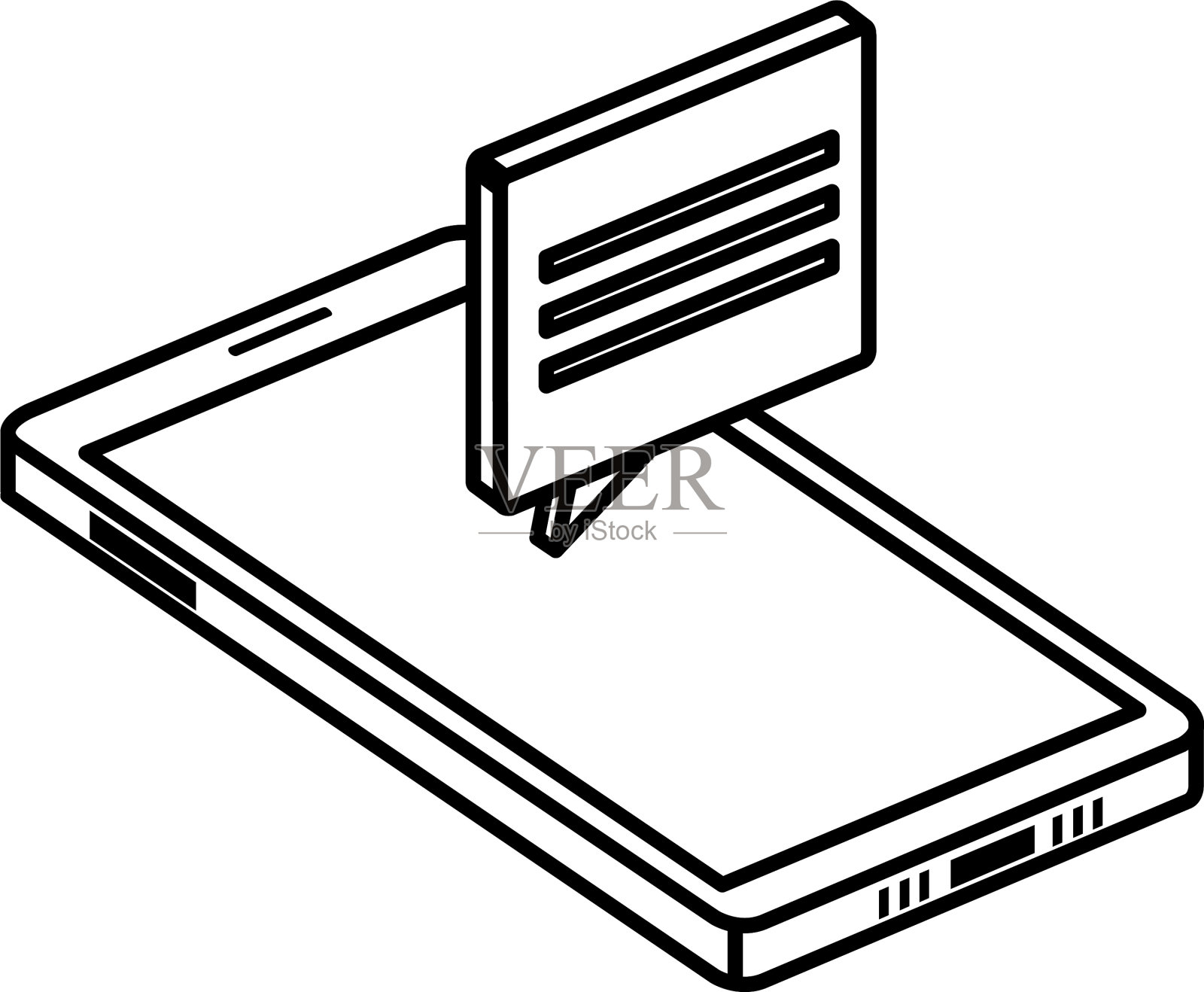 孤立的等距智能手机和泡沫设计元素图片