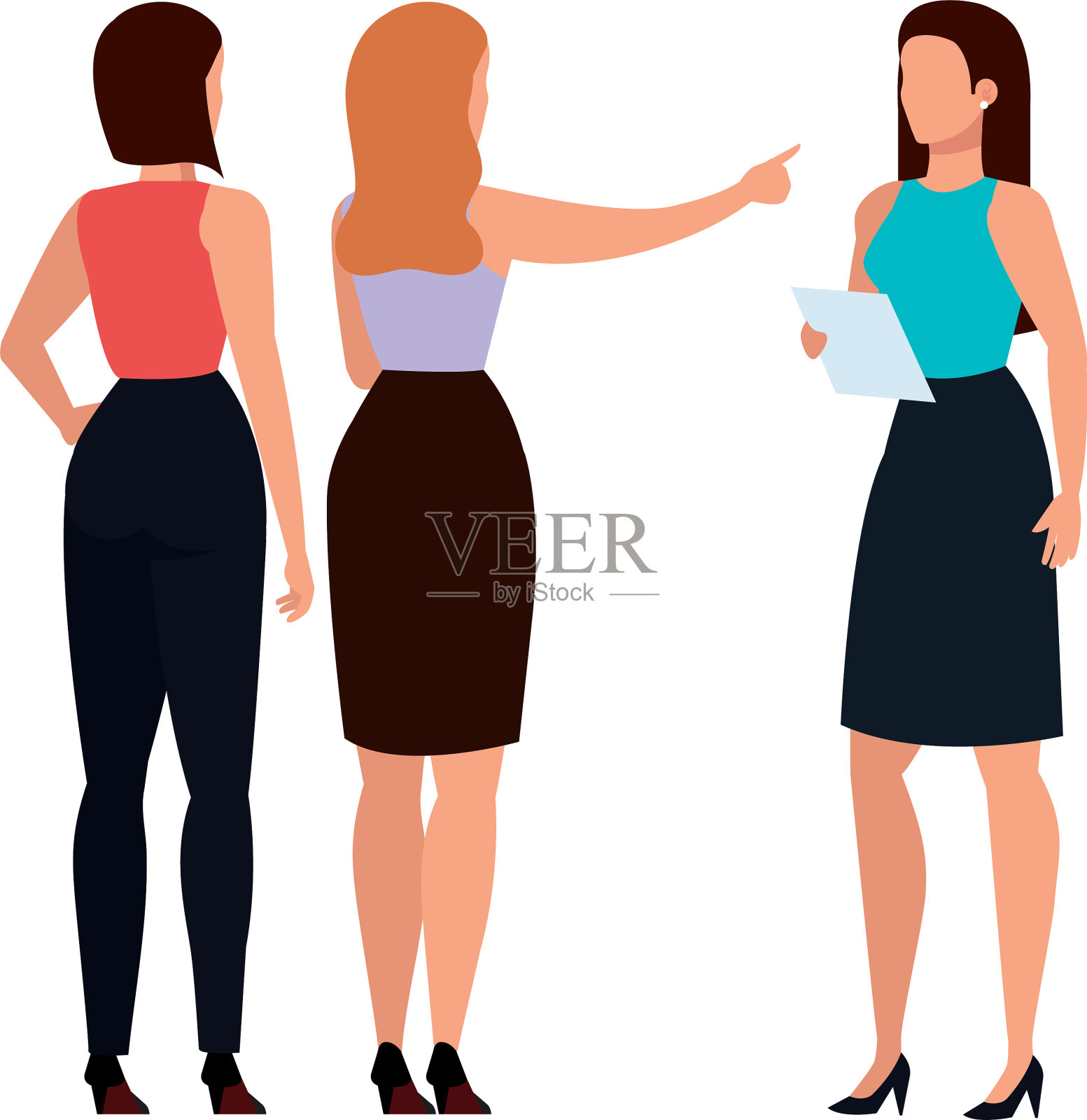 商务女性与虚拟人物见面设计元素图片