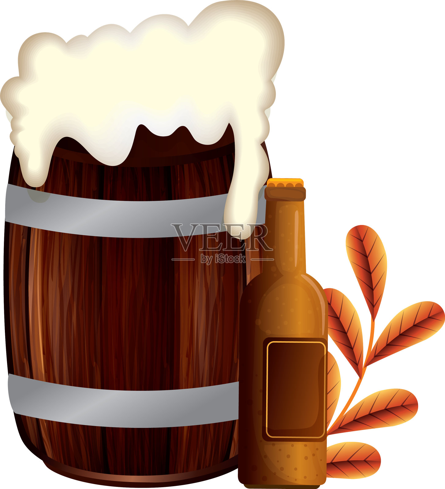 独立的啤酒桶和酒瓶设计设计元素图片