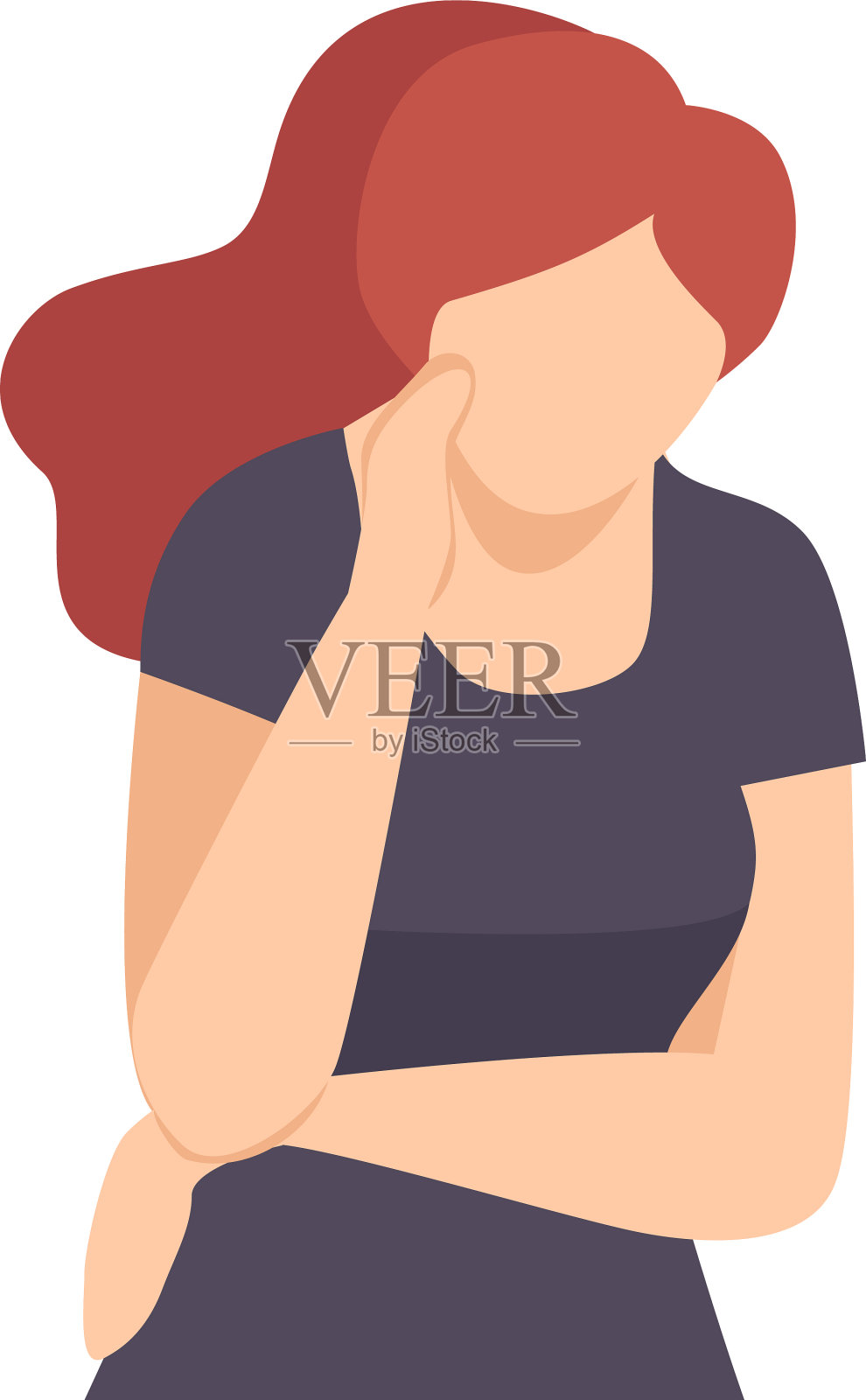 年轻女子站在沉思中设计元素图片