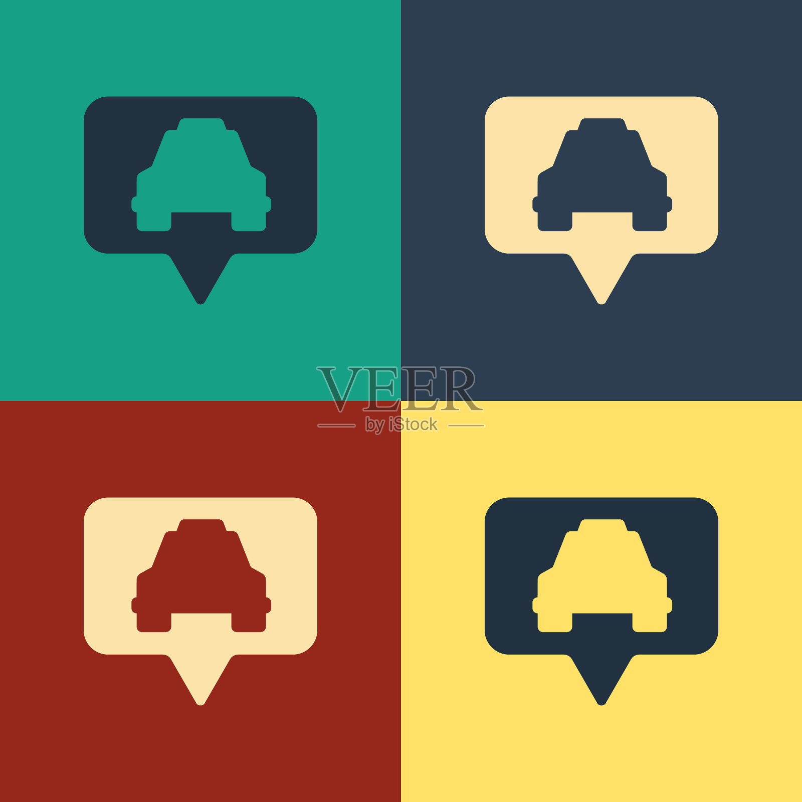 颜色地图指针与出租车图标隔离的颜色图标素材