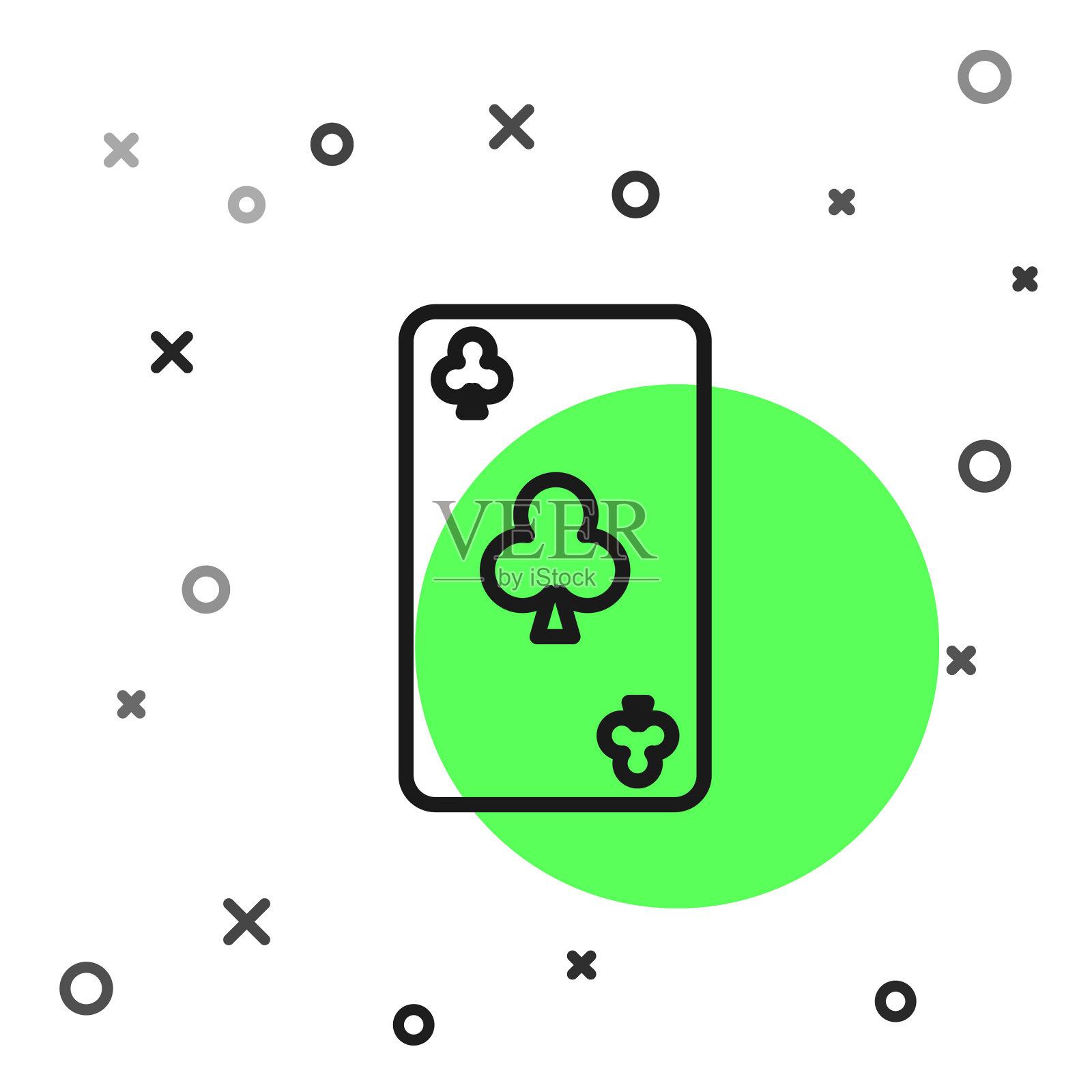 纸牌上的黑线带有梅花图标插画图片素材