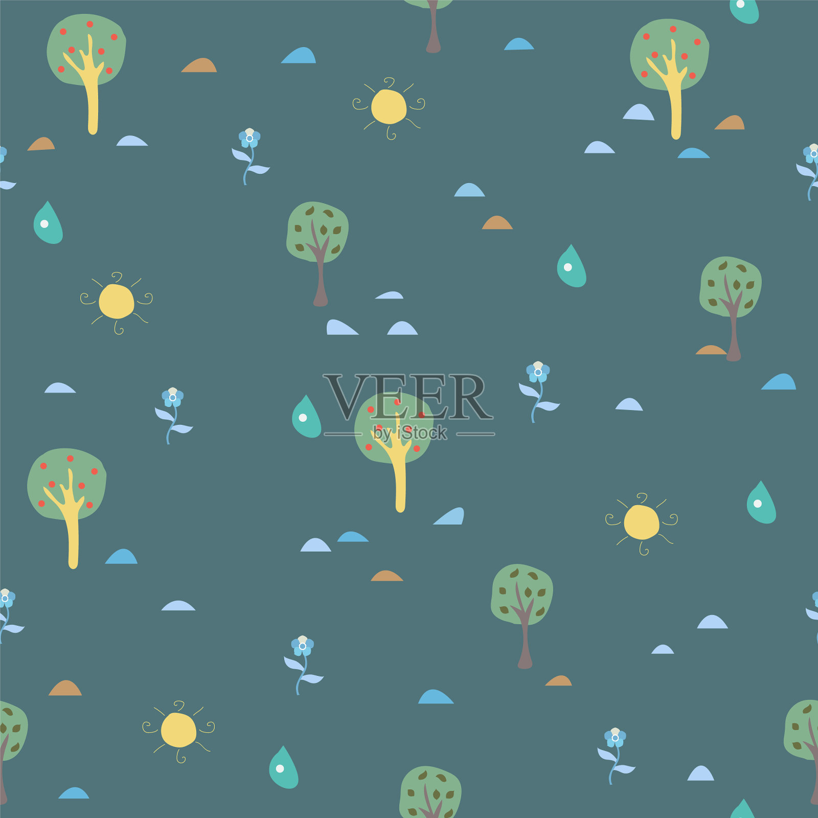 可爱的无缝树图案插画图片素材