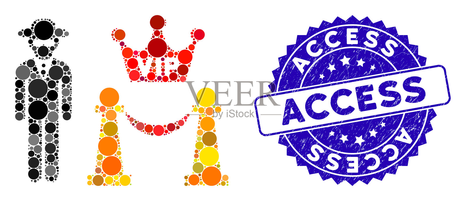 拼贴VIP访问图标与刮伤的访问印章插画图片素材