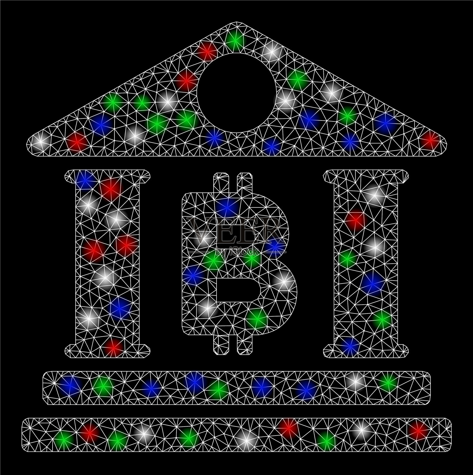 明亮的网格2d比特币银行建筑与光插画图片素材