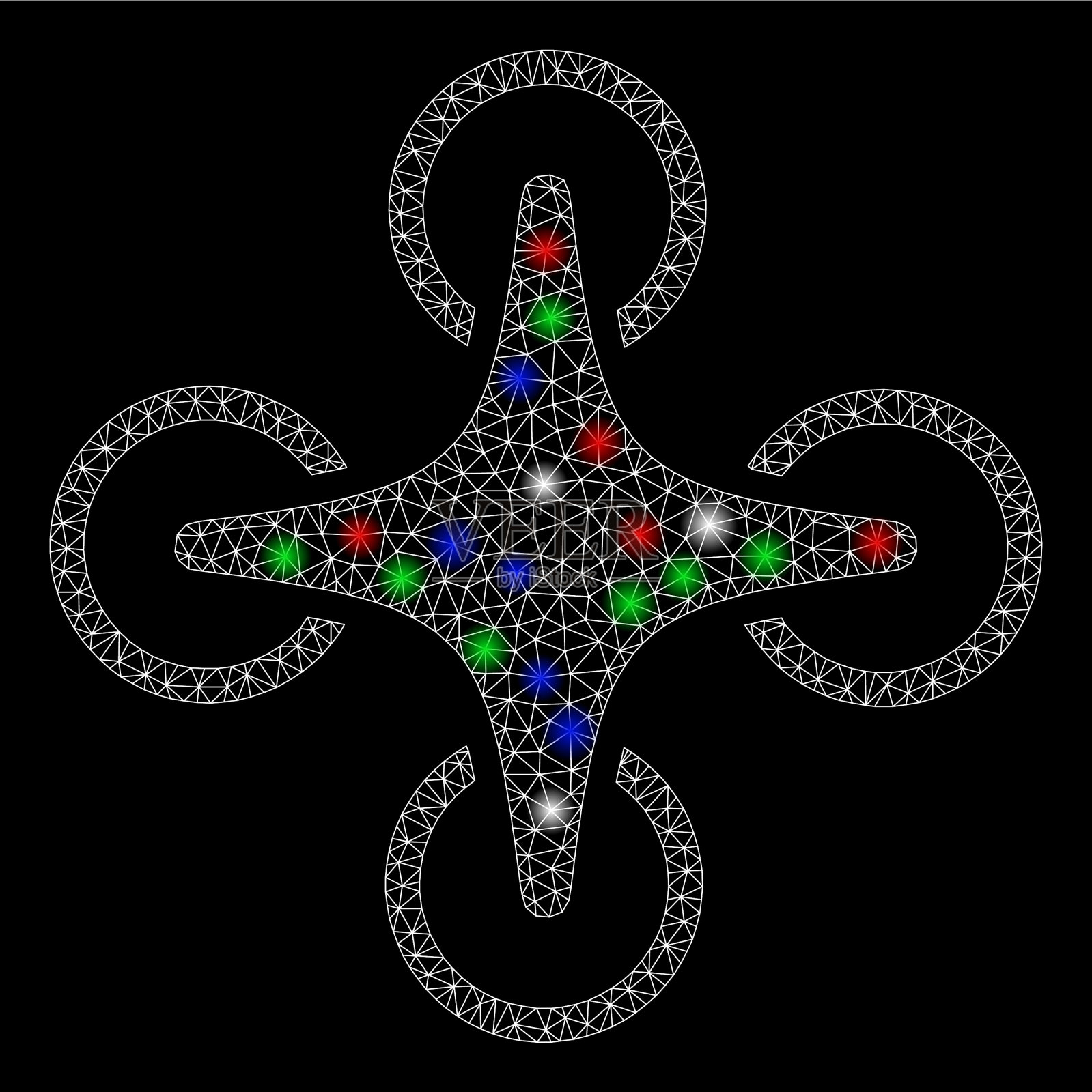 带有闪光点的明亮网状骨架纳米直升机插画图片素材