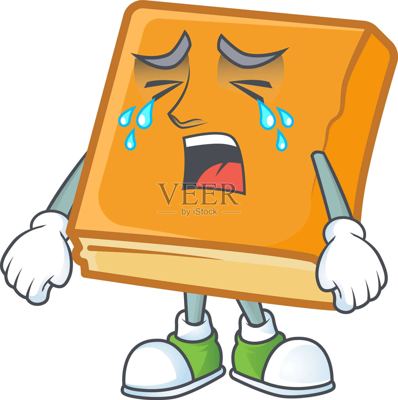 白色背景的玉米面包和哭泣的吉祥物设计元素图片