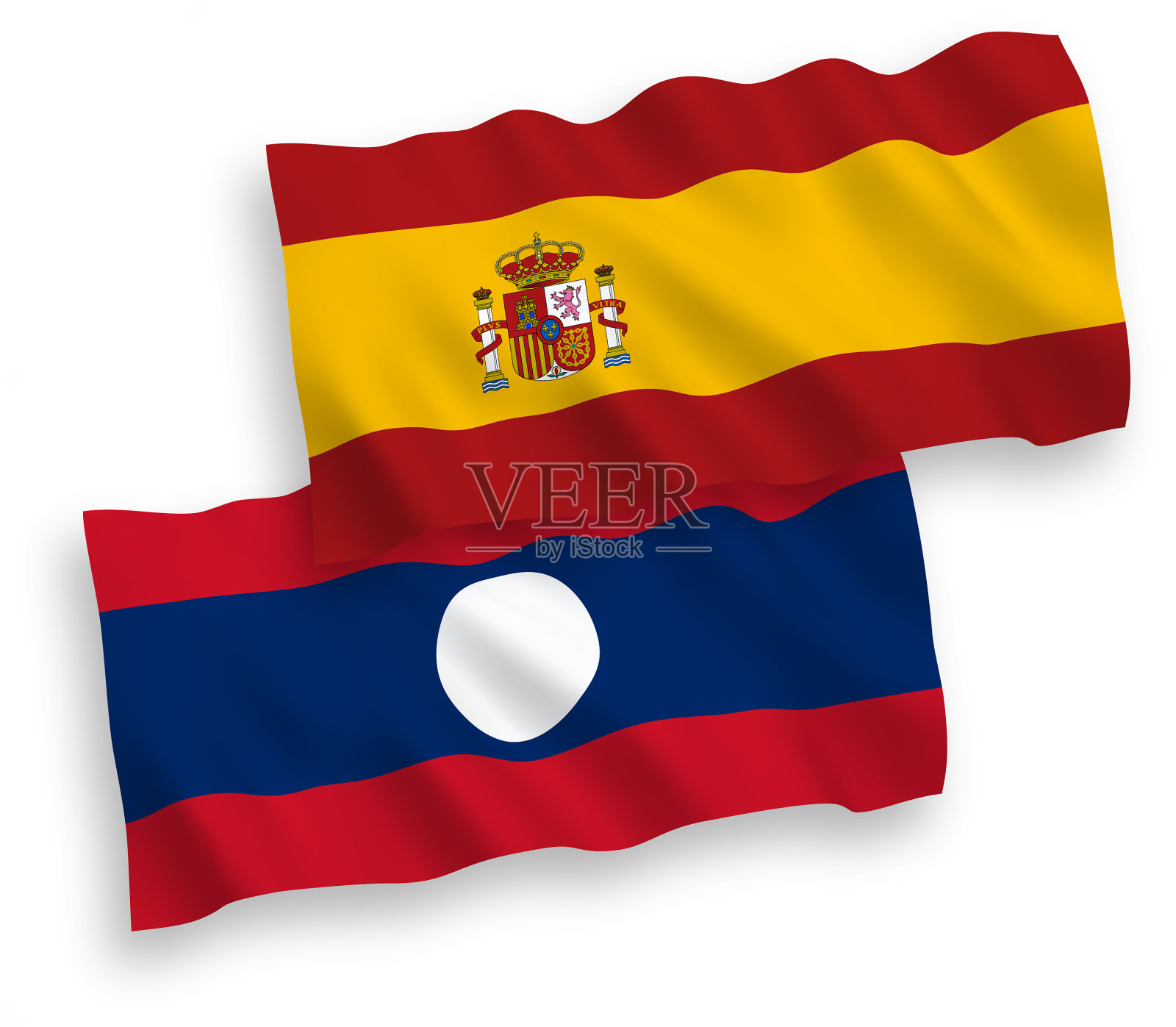 白色背景上的老挝和西班牙国旗设计元素图片