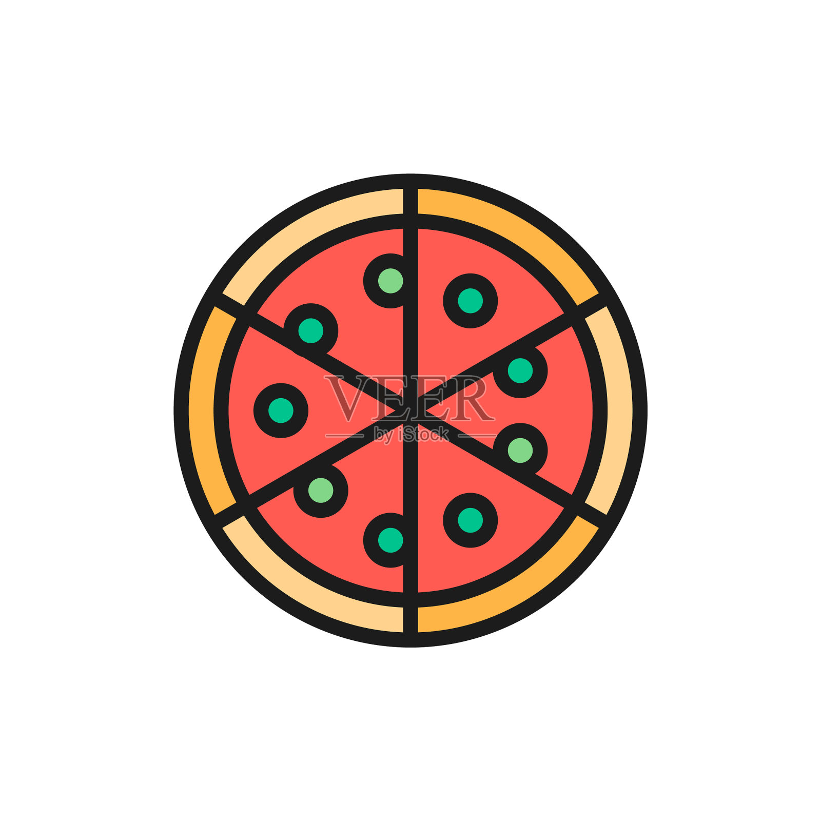 比萨意大利菜单色线图标孤立图标素材