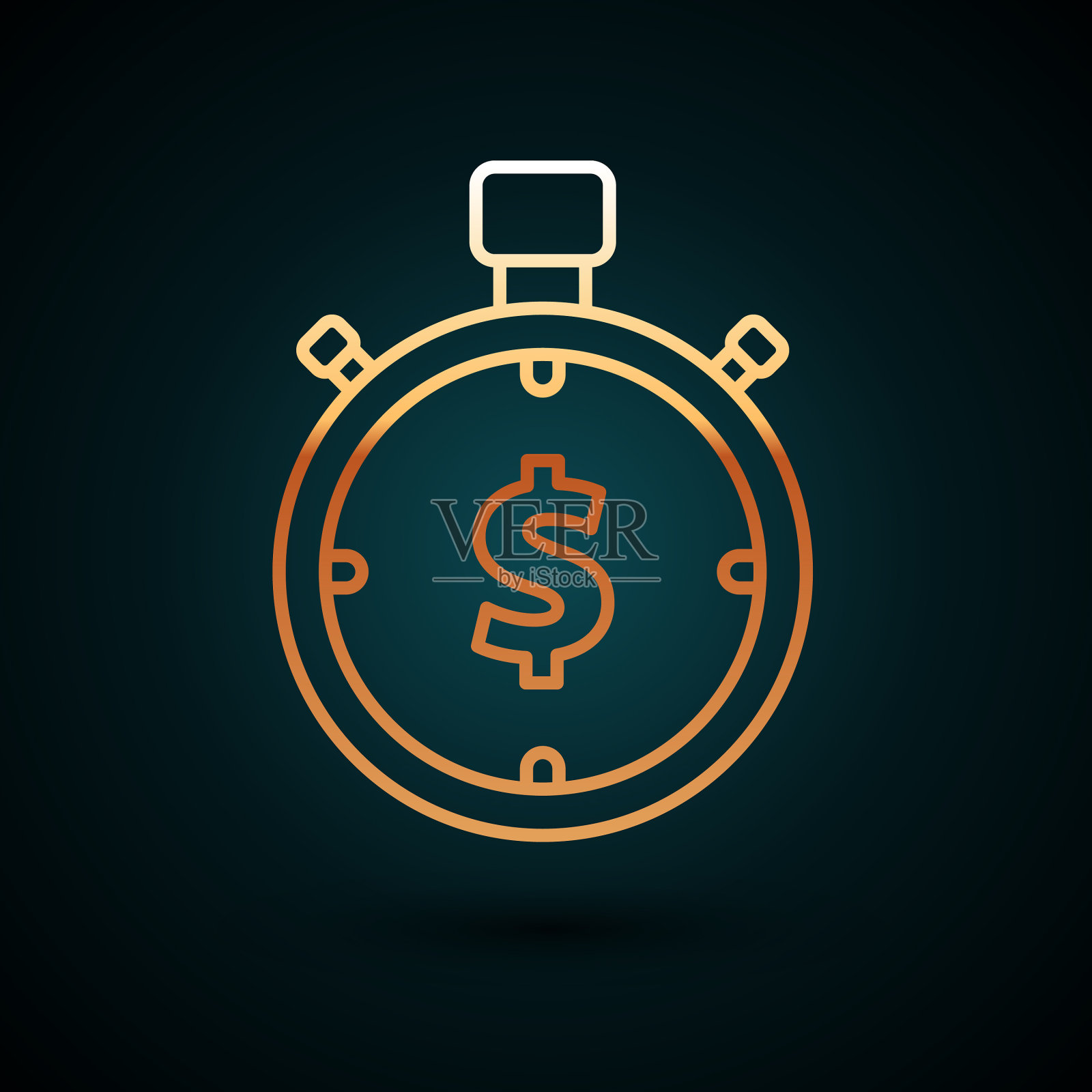 黄金线时间是孤立在深蓝色上的金钱图标插画图片素材