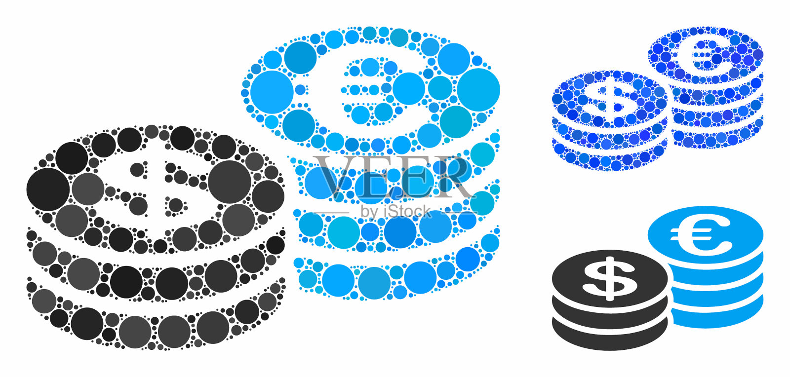 欧元和美元硬币马赛克图标圆点插画图片素材