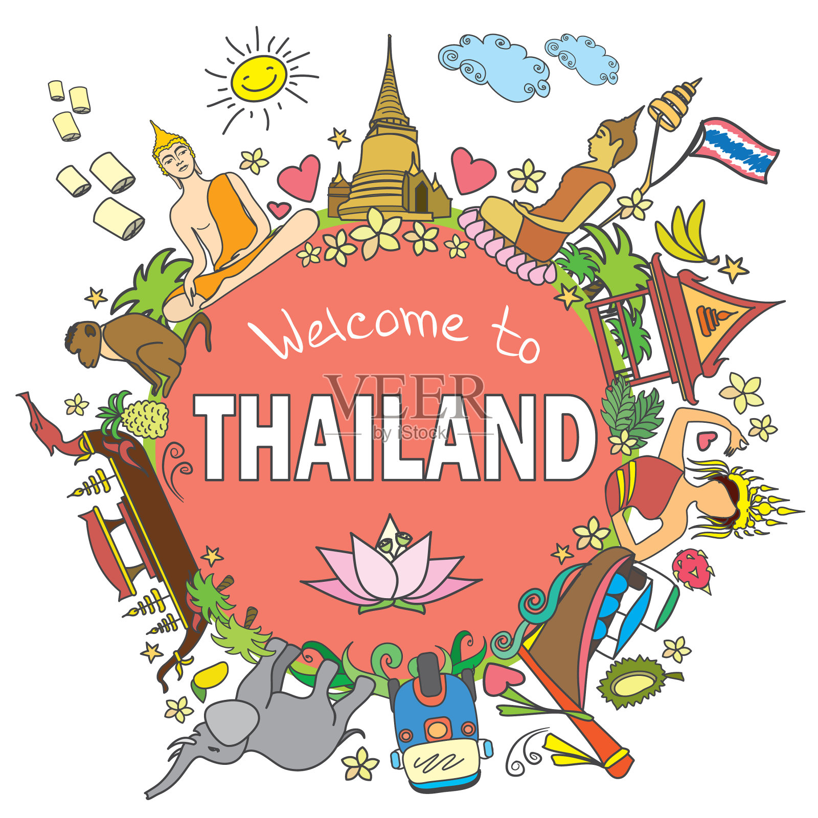 泰国设置泰国颜色的图标和符号设计元素图片