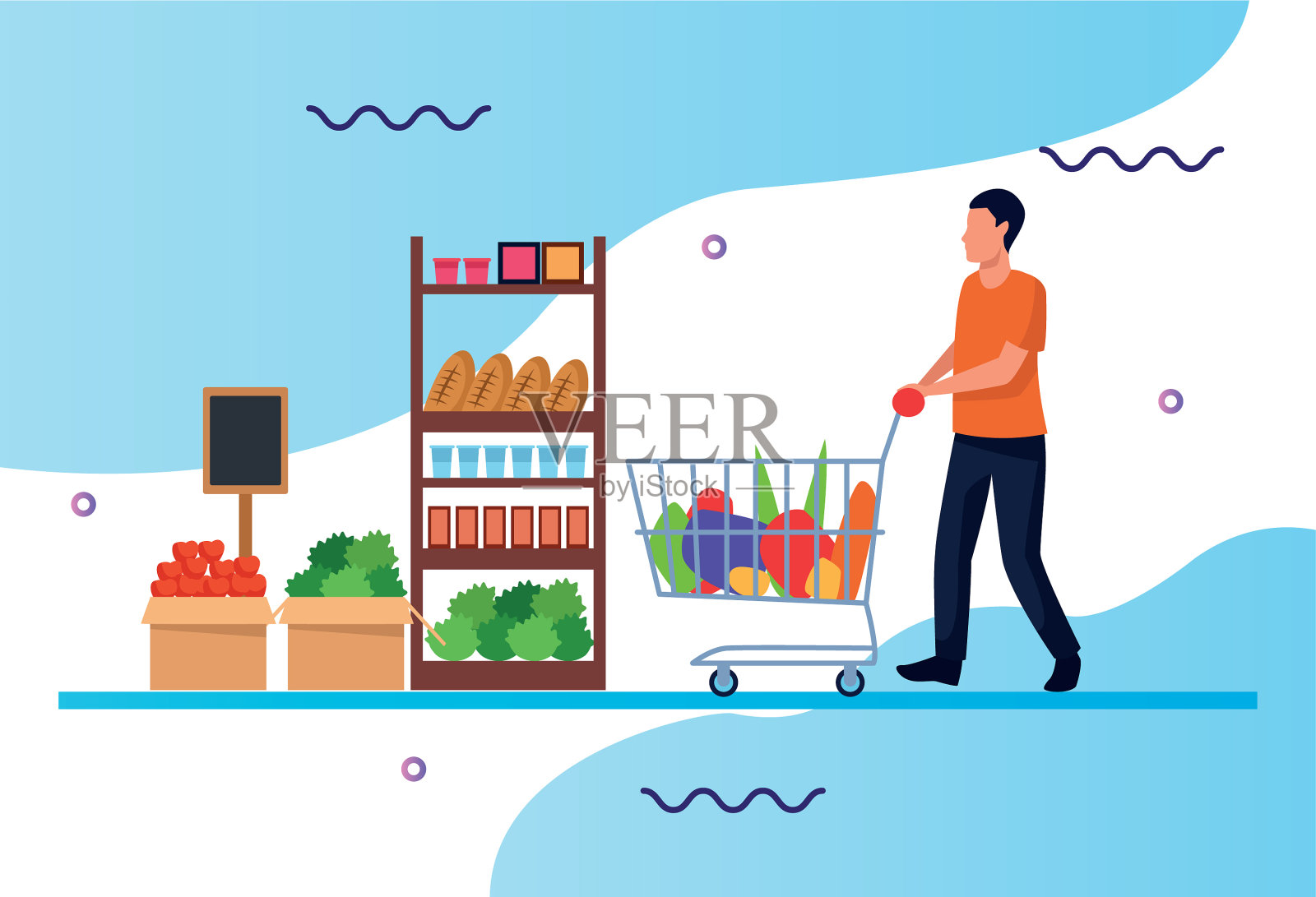 有男士购物特色的杂货店插画图片素材