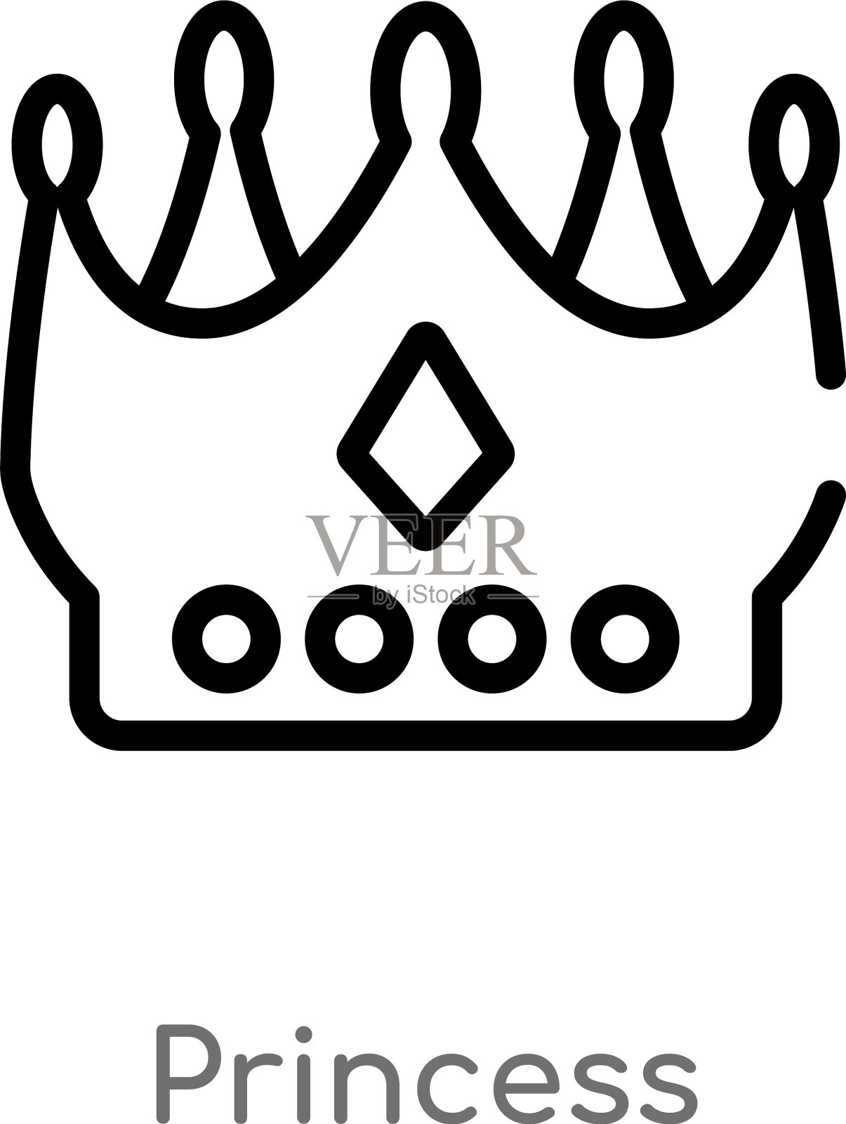 轮廓公主图标孤立黑色简单线插画图片素材