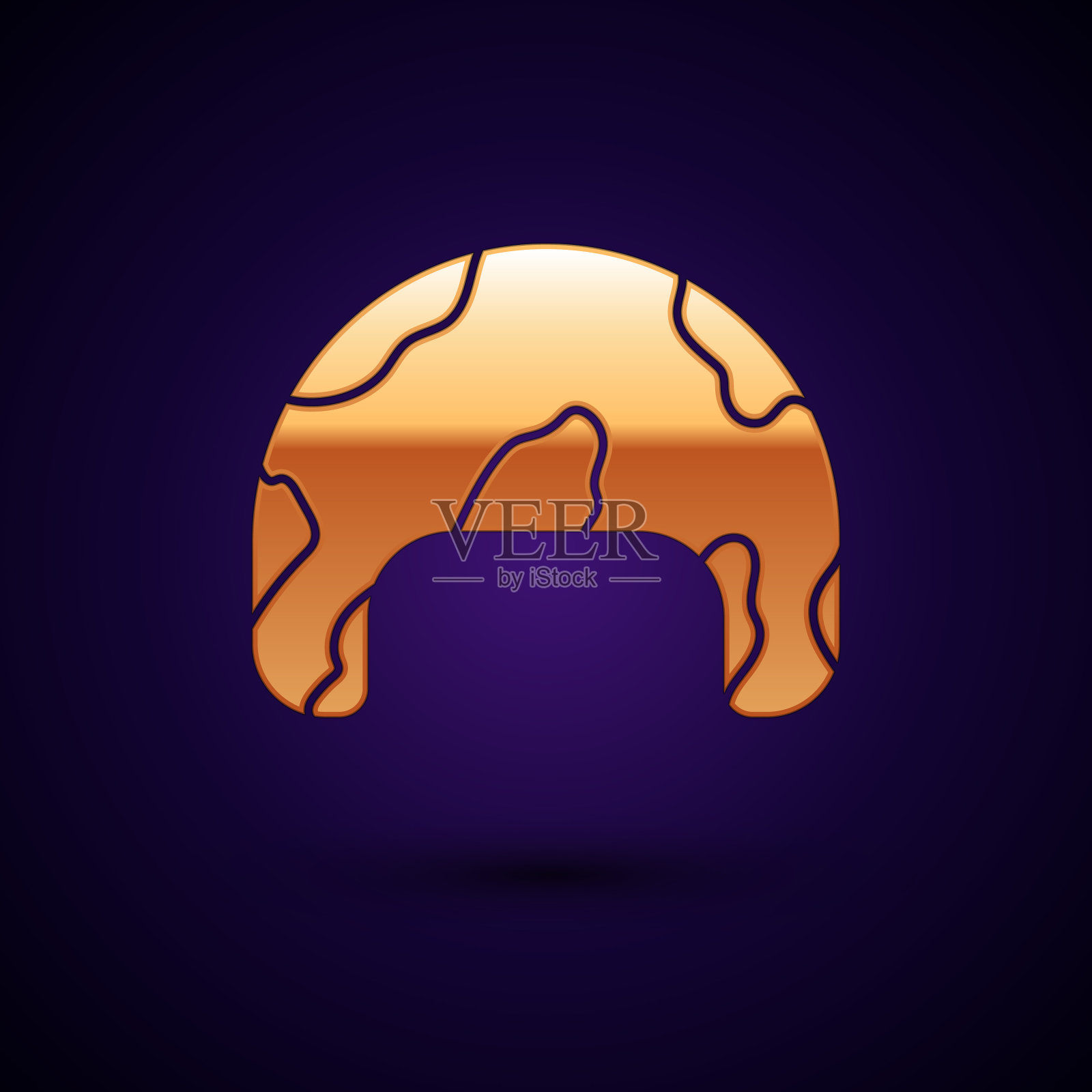 金色军事头盔图标孤立在深蓝色插画图片素材