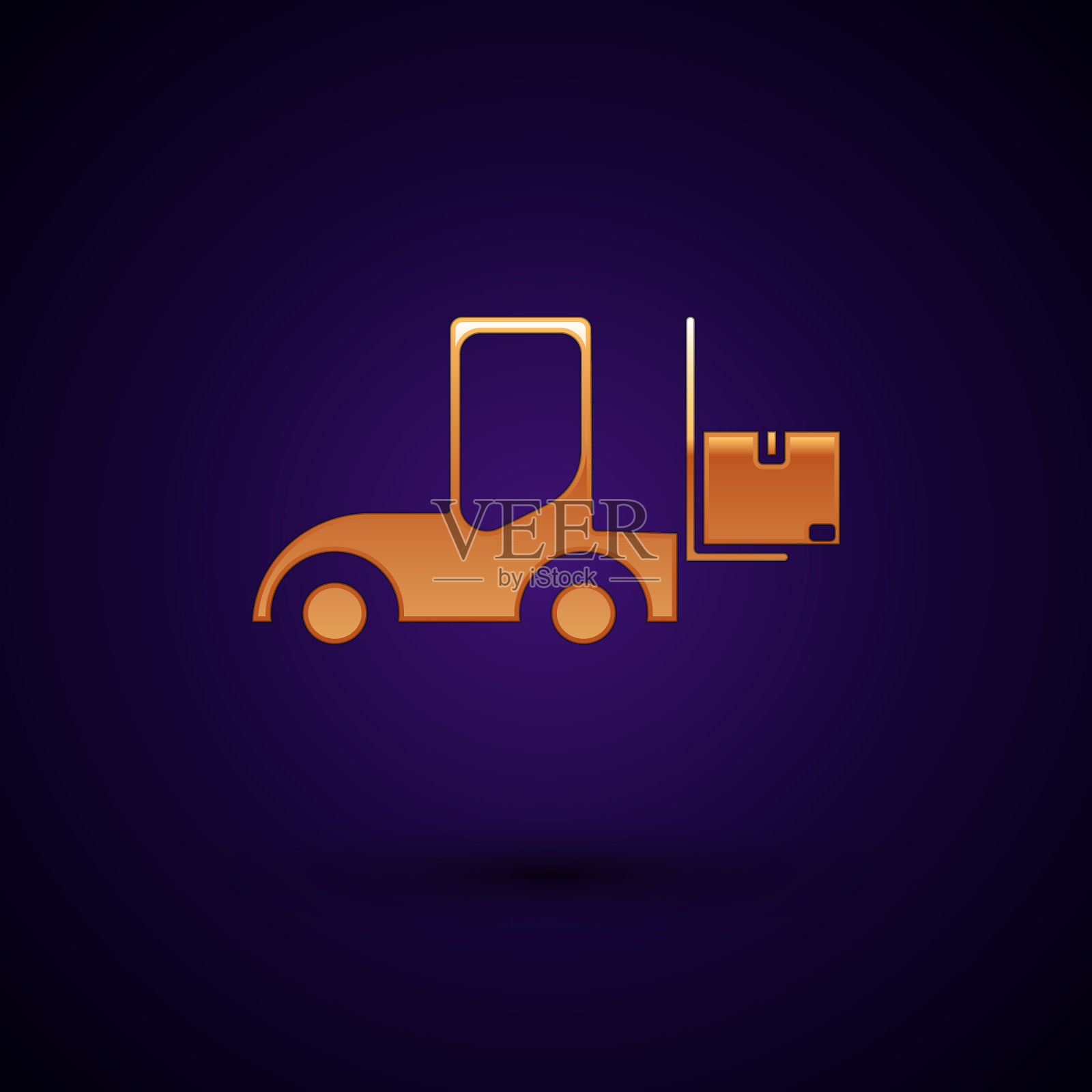 金色叉车图标孤立在深蓝色插画图片素材