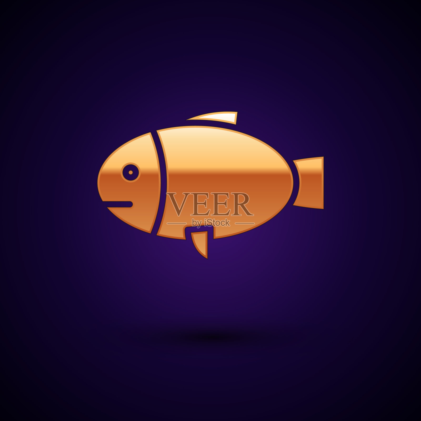 金色的鱼图标孤立在深蓝色的背景插画图片素材