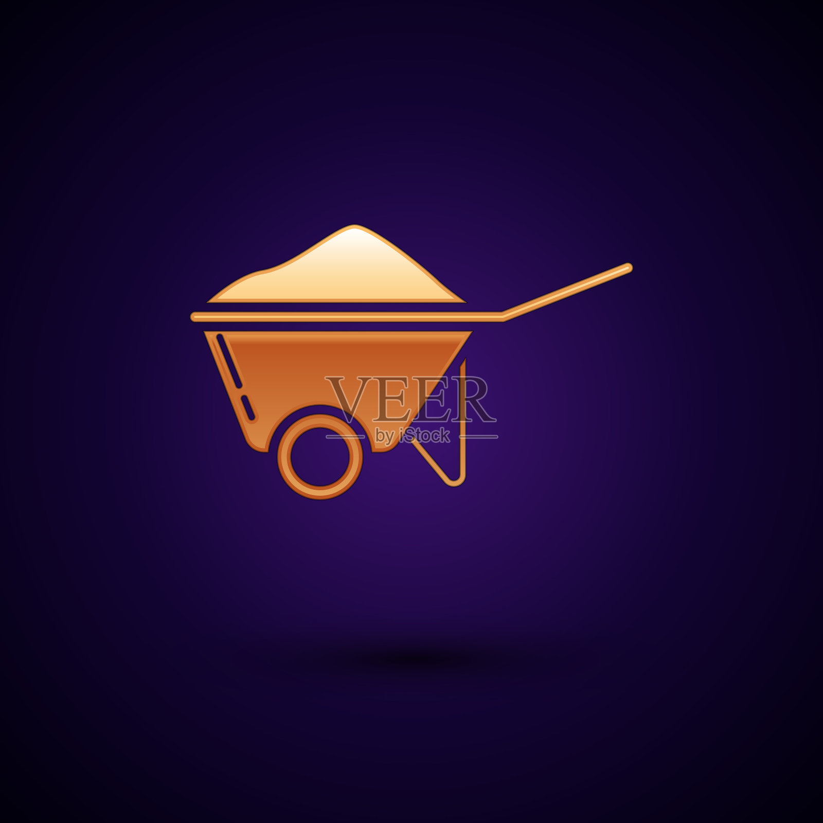 带有污垢图标的黄金手推车被隔离在黑暗中插画图片素材