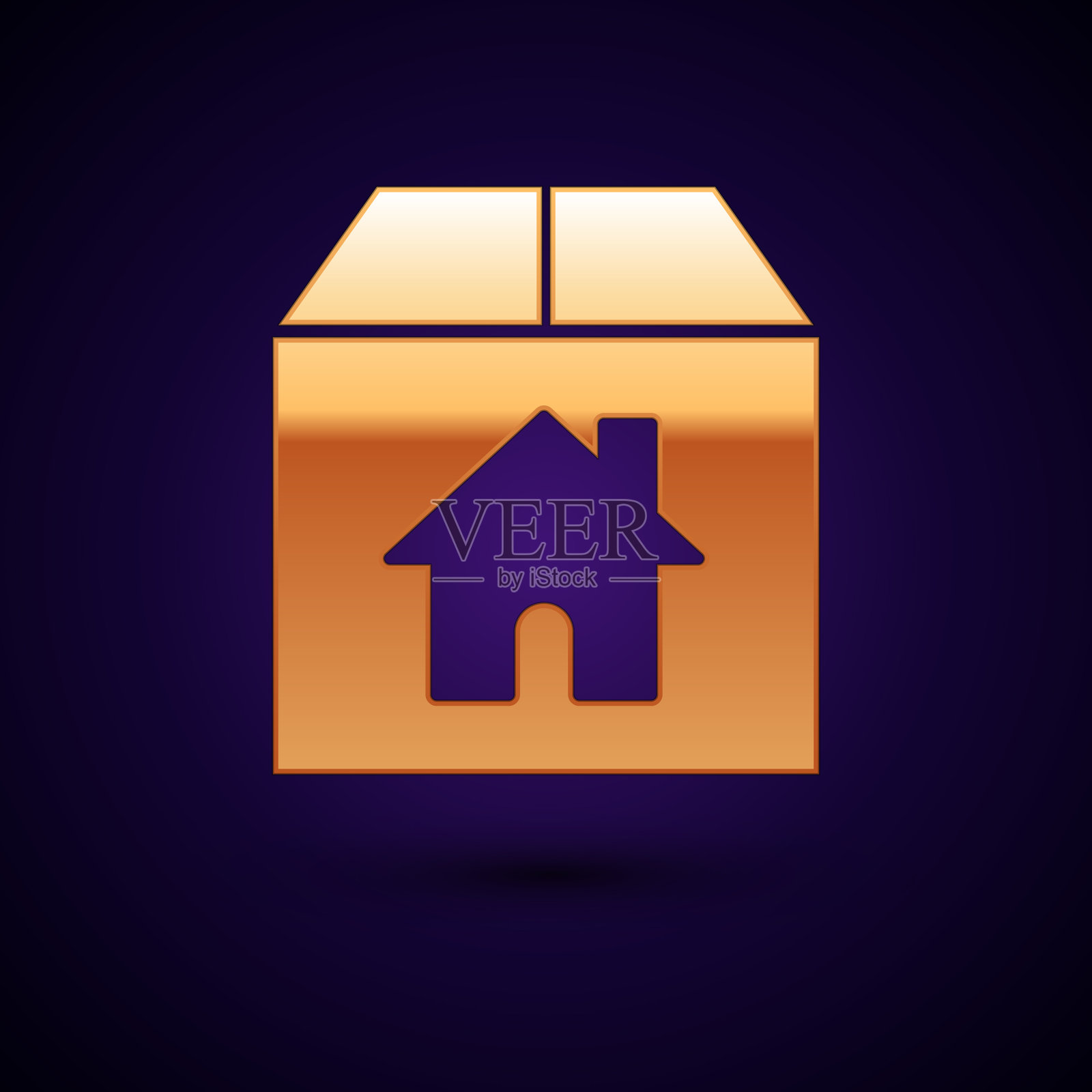 金色的纸板箱与房子符号图标隔离插画图片素材