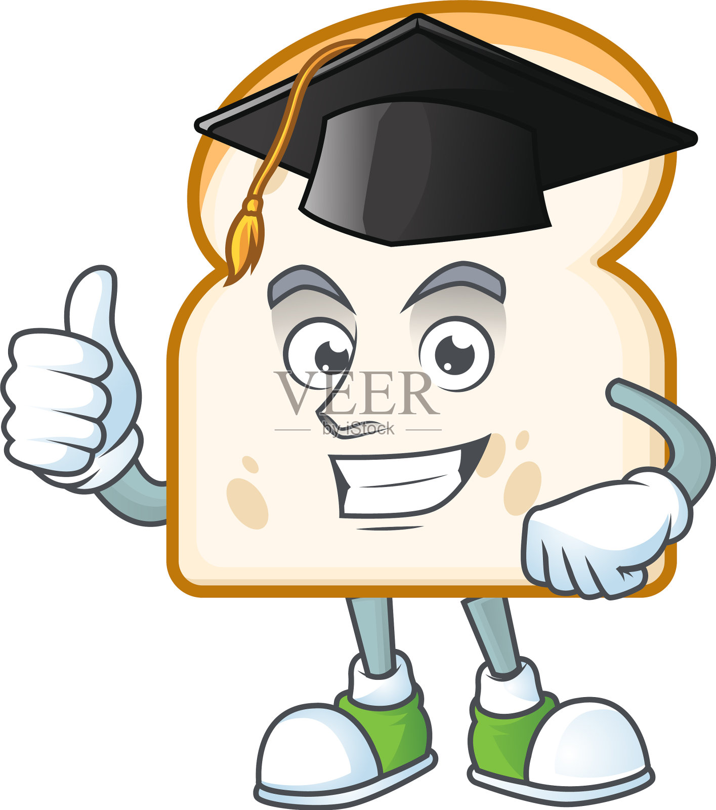 毕业帽吉祥物在切片白面包插画图片素材