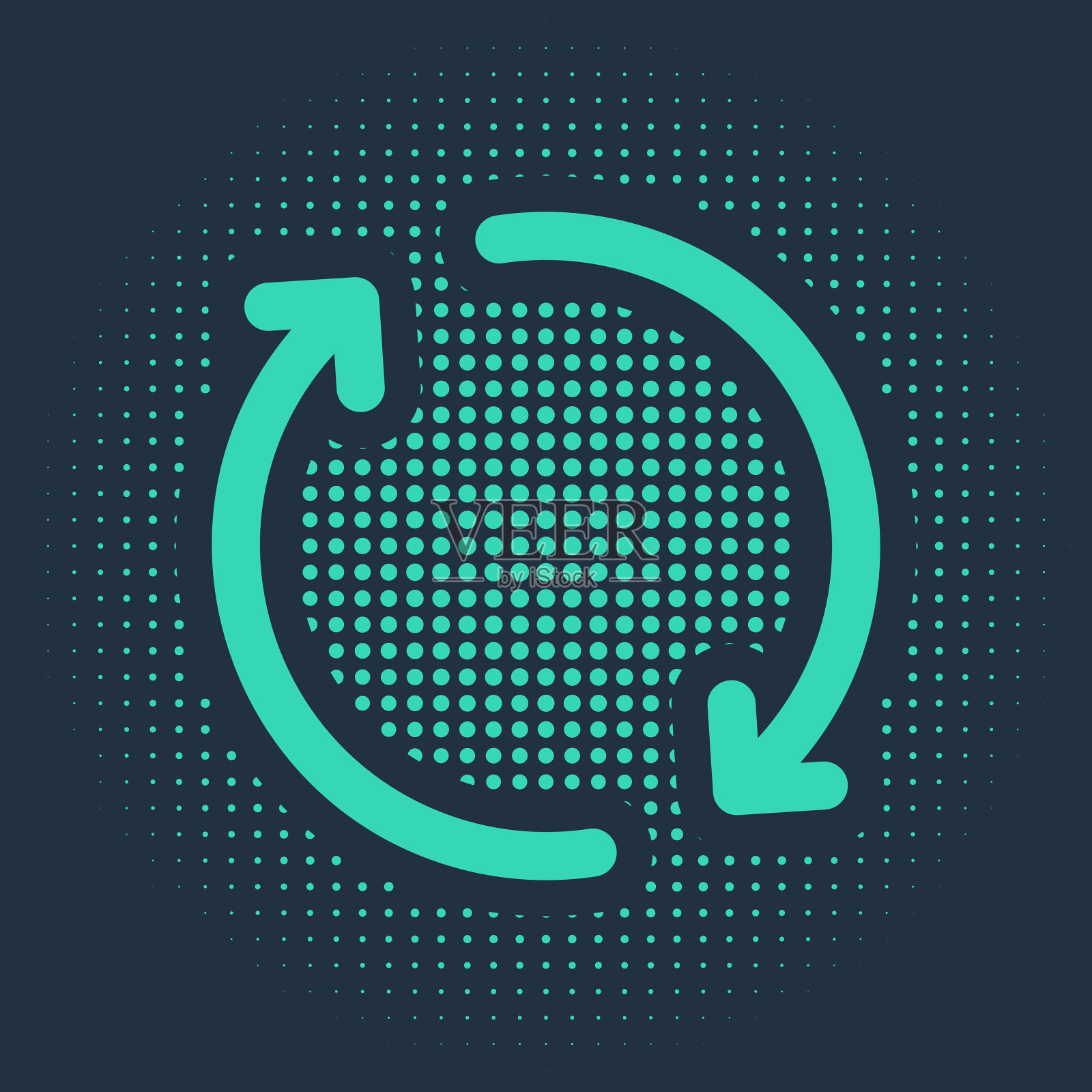 绿色刷新图标隔离在蓝色背景上插画图片素材