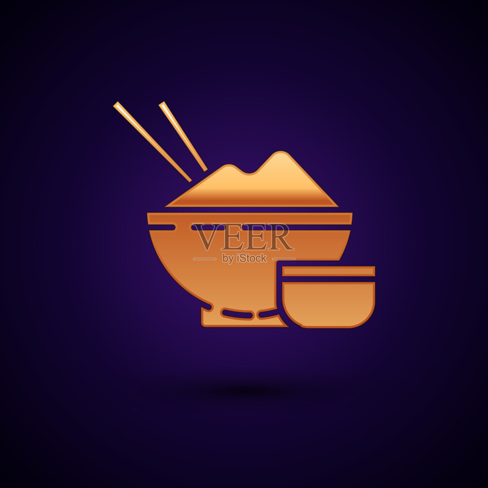 黄金大米在一个碗与筷子和酱油图标插画图片素材