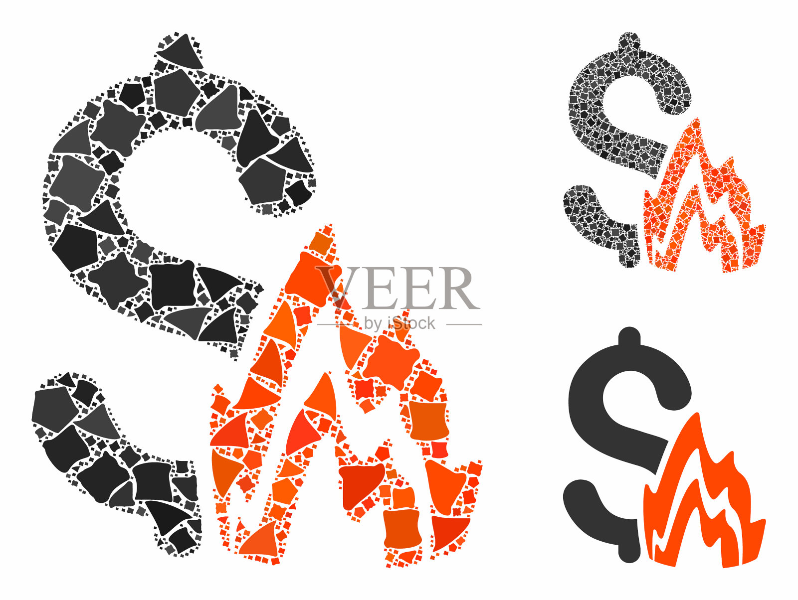 火灾灾害马赛克图标粗糙的元素插画图片素材