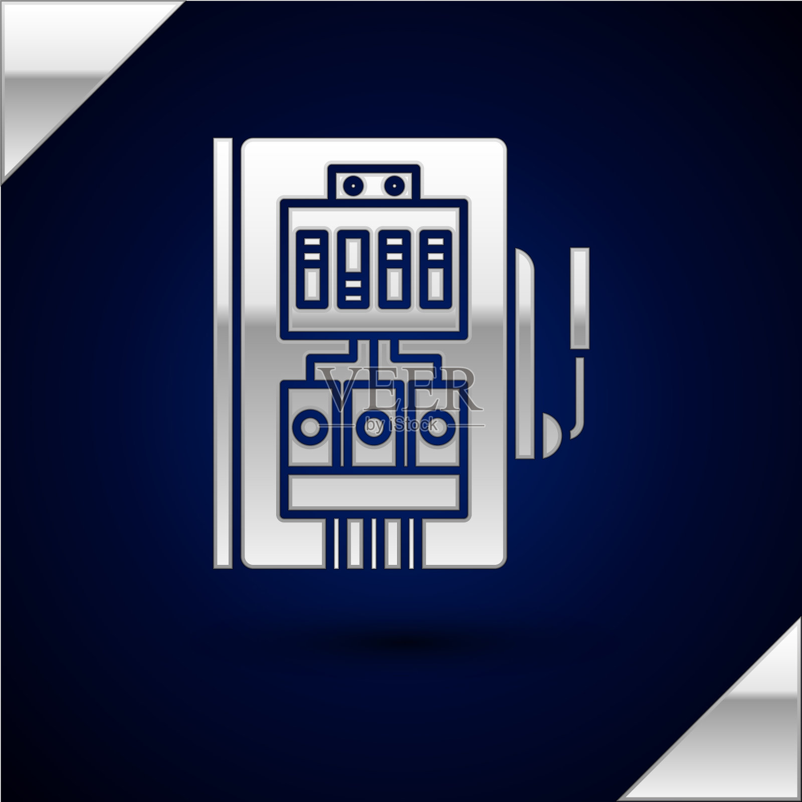 银色电气面板图标隔离在深蓝色插画图片素材