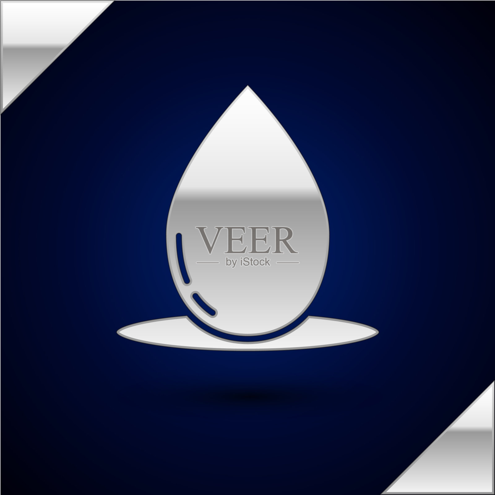 银色油滴图标孤立在深蓝色插画图片素材