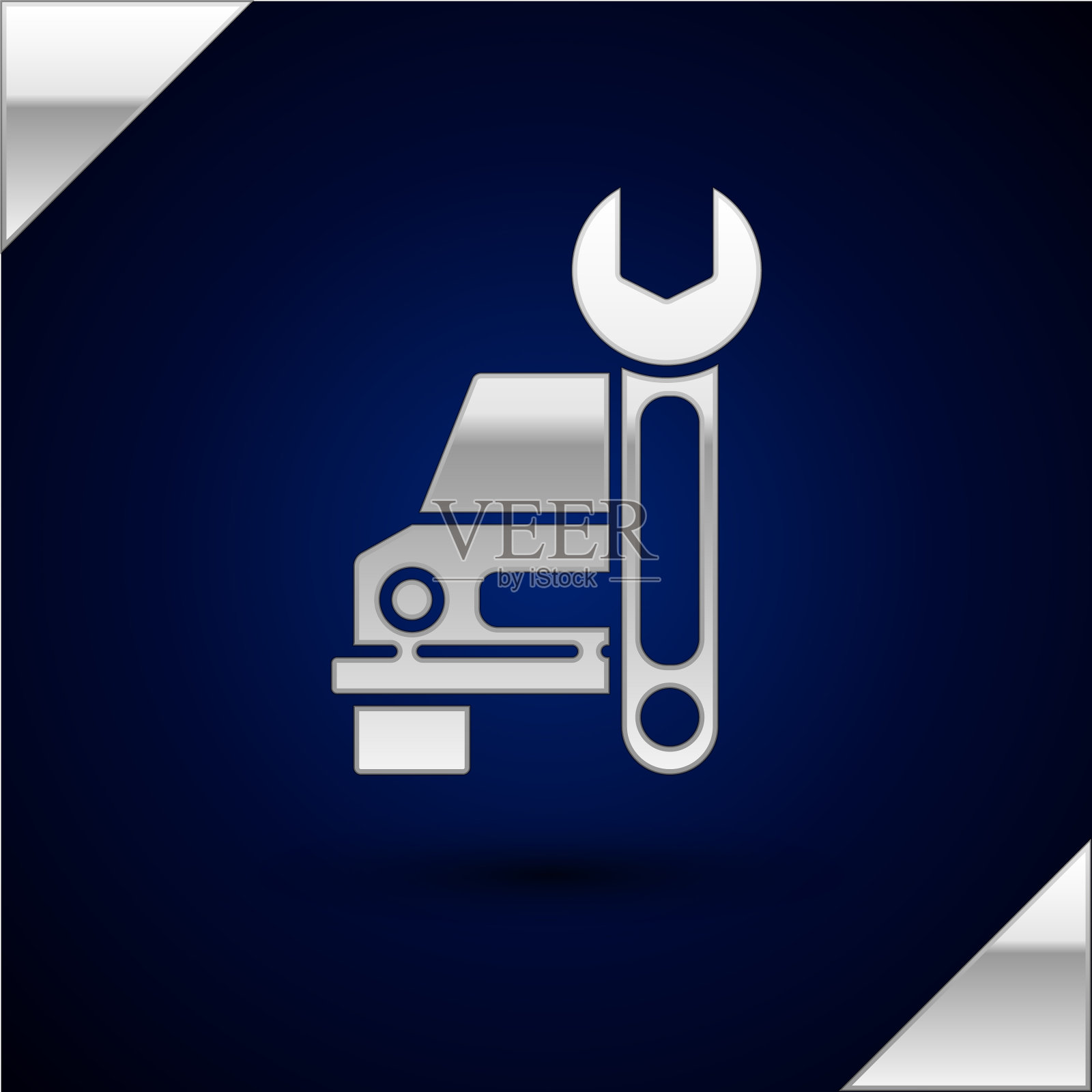 银色汽车服务图标孤立在深蓝色插画图片素材